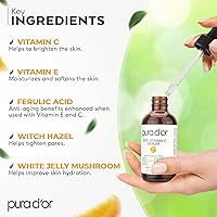 Vista 4 de Sérum de Vitamina C anti-edad Pura D'or 20%, fuerza profesional, terapia aceite de argán orgánico, ácido hialurónico y vitamina E, 4 onzas líquidas