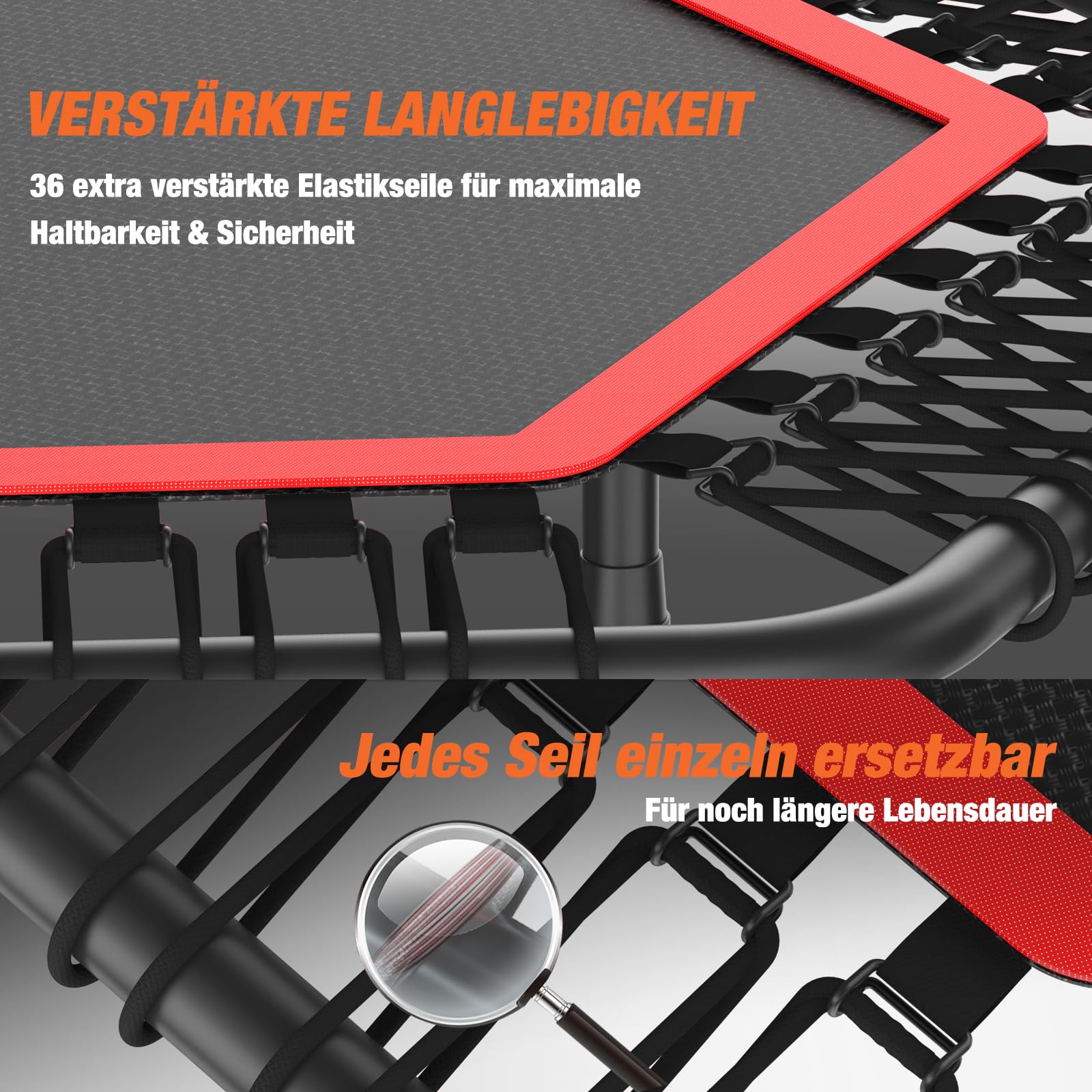 DH FitLife Fitness Trampolin in Studioqualität | Ø114cm 45 Zoll Mini Indoor Trampolin für Cross Jumping | bis 150kg belastbar | höhenverstellbarer Handgriff | Stabil & leise