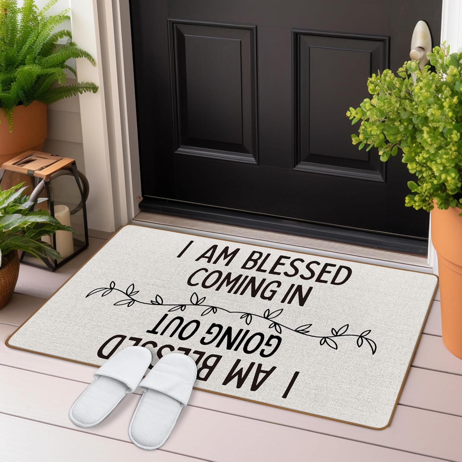 I am Blessed Coming in and Going Out Doormat, Christian Welcome Mat, Inspirational Christian Front Door Mat Indoor Outside Entrance, Housewarming Gifts New Home, Christian Home Decor, 17x29 Inch