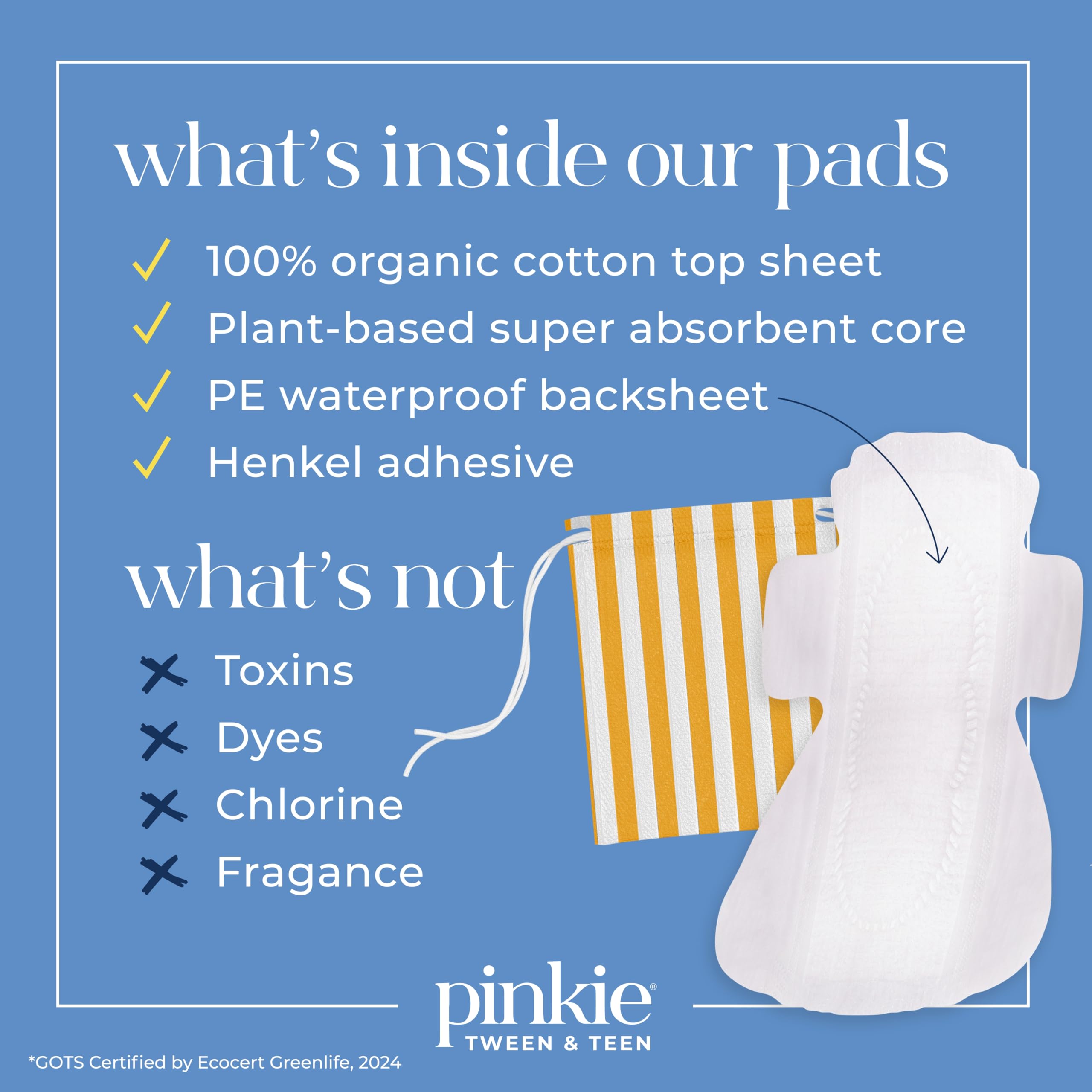 Pinkie - Almohadillas de iniciación para la menstruación – Diseñadas para ropa interior más pequeña – Almohadillas de algodón orgánico para adolescentes y adolescentes con alas – Sin cloro y sin