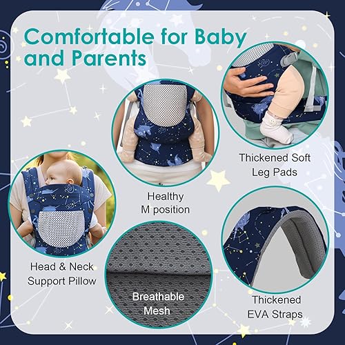 Miniatura 3 de Unicorn - Portabebés delantero para bebé, portabebés para niños pequeños, diseño ergonómico de 7 a 66 libras, soporte lumbar, portabebés ligeros