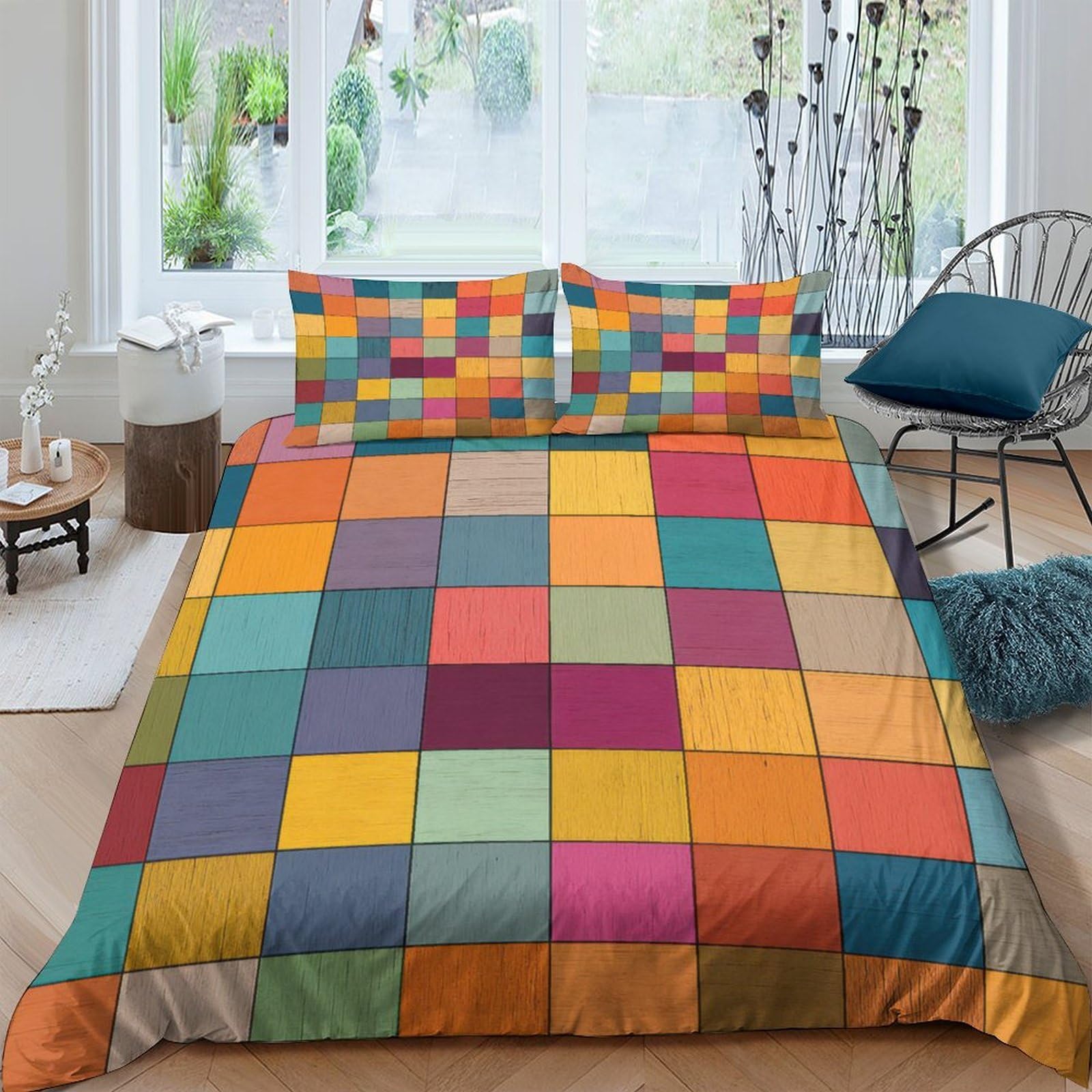 Ctjqhvkz Style-7 3D Printed Colorful Patchwork Fitted Sheet Microfiber Soft Bed Cover Geometric Mosaic Mattress Cover For Bedroom Guest Room Decor Single（135X200cm）