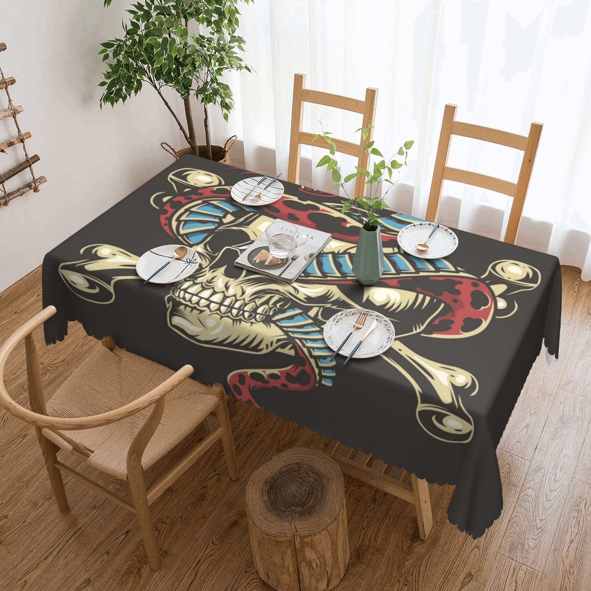 Skull Snakes Horror Sketch Design Tablecloths Polyester Table Cloth for Kitchen Dinning Table Washable Table Cover for Parties Wedding Picnic 54x72in