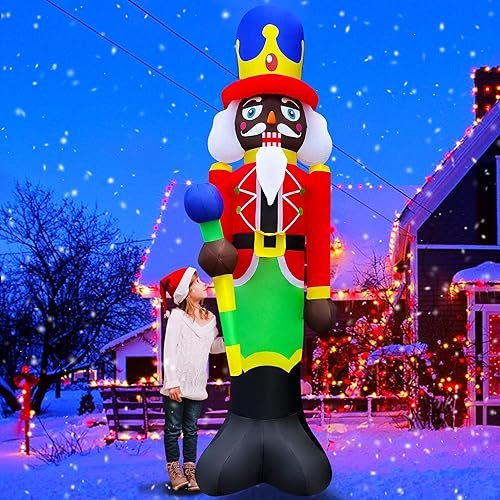 SEASONBLOW Soldado de cascanueces inflable de Navidad con luz LED de 12 pies con decoración de cetro para patio, césped, jardín, fiesta, interior y