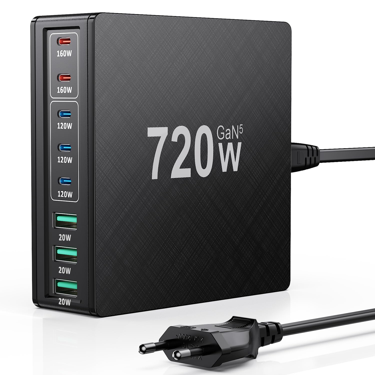 FNITAER 720W USB C Ladegerät: 8-Ports Schnellladegerät mit 5 USB-C und 3 USB-A, Dual-PD PPS Ladestation für Laptop, MacBook, iPad, Lautsprecher, iPhone 16/15/14 Serie, Samsung usw