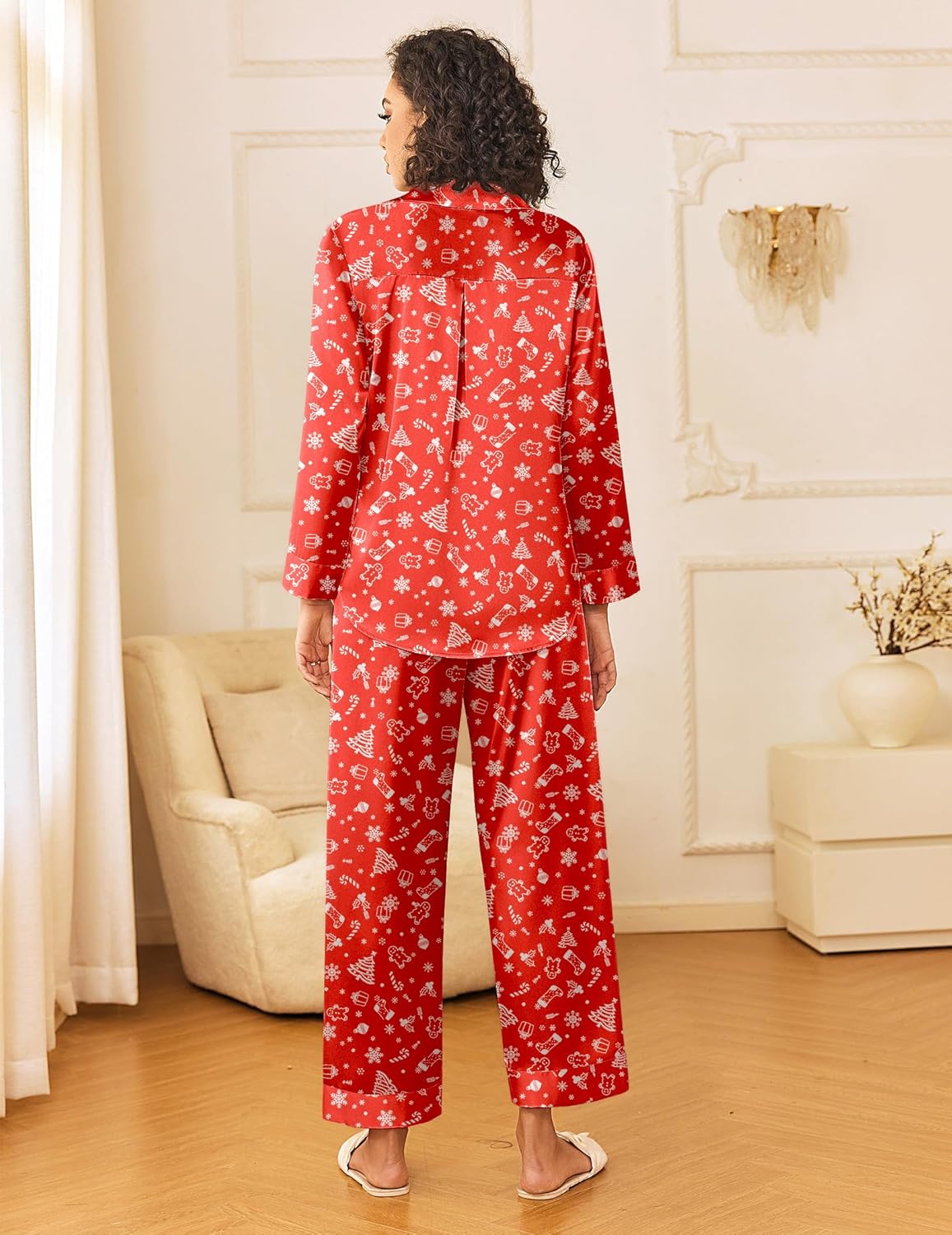 Ekouaer Womens Silk Satin Pajama Sets 2 Piece Sleepwear Pjs Set Long Sleeve Button Down Top and Pants Stripe Loungewear S-XXL - Image 2