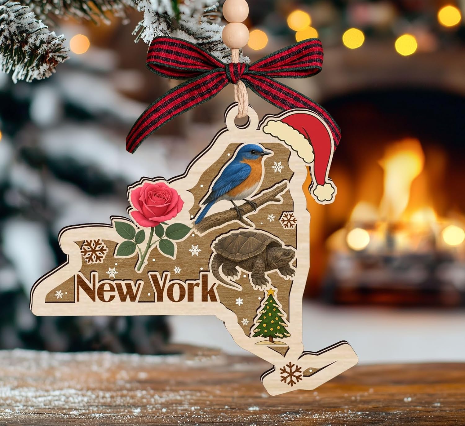 New York State Christmas Wooden Ornament - State USA Ornament - Moving to New York Gift - Travel Gift - 2 Layer Laser Cut Wooden Ornament - Image 2