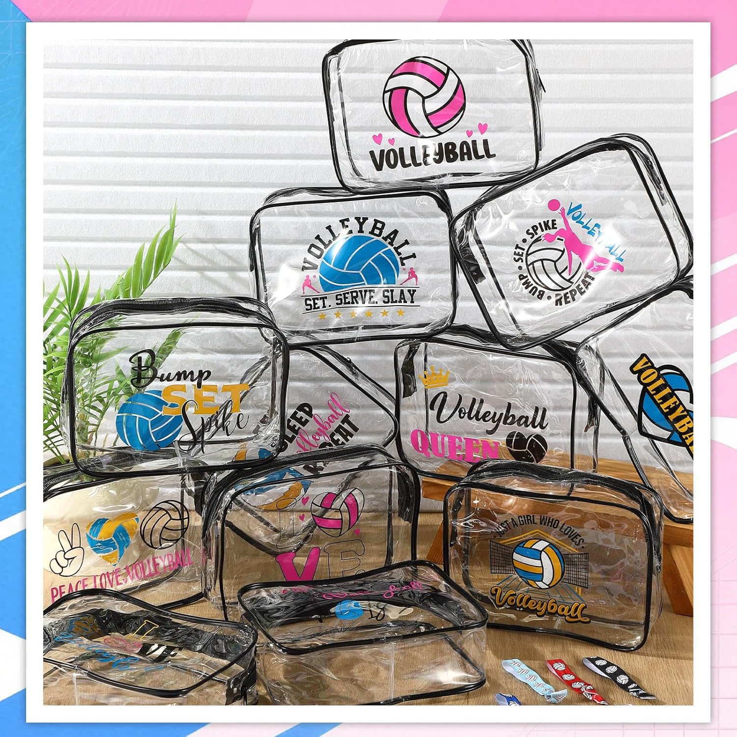 36 Pcs Volleyball Valentine Team Gifts Bulk Volleyball Gift Ideas Include 12 Cosmetic Bag 12 Socks 12 Hair Ties Accessories for Women Valentines Day Party Favors - Image 2