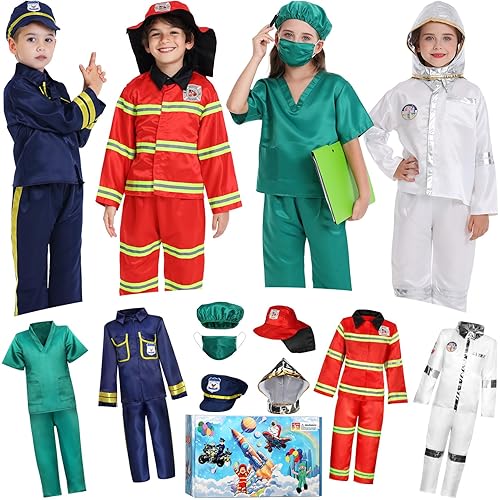 Toddler Dress Up Clothes Boys Dress Up Costumes for Play Kids - Firefighter, Police, Astronaut, Doctor Role Play Toys - Christmas Birthday Gift for Girls Age 3-6 Years