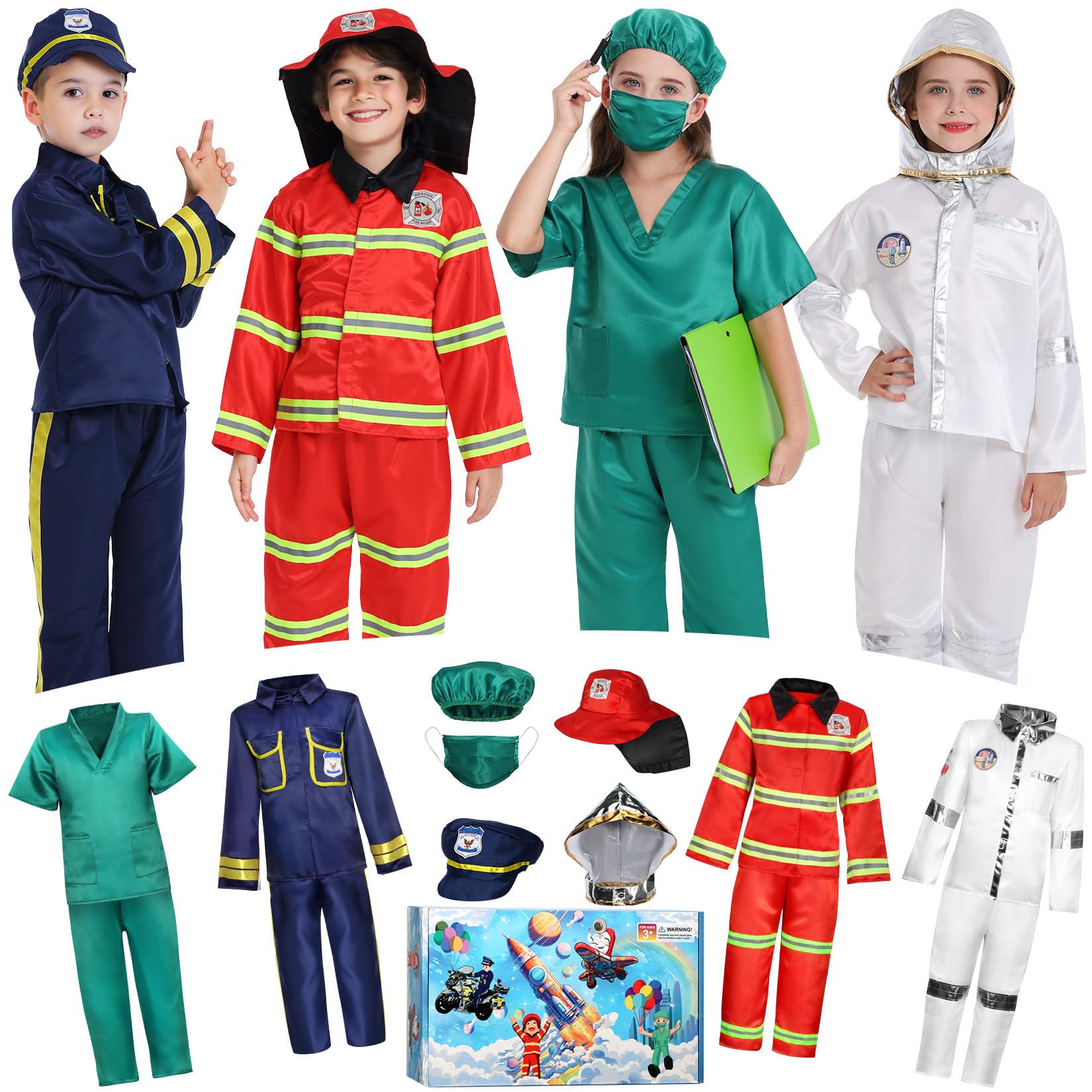 Toddler Dress Up Clothes Boys Dress Up Costumes for Play Kids - Firefighter, Police, Astronaut, Doctor Role Play Toys - Christmas Birthday Gift for Girls Age 3-6 Years