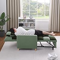 Vista 5 de Silla Cama Retractable para Espacios Pequeños, Sofá Cama Individual de Tela de Oso de Peluche con Respaldo Ajustable