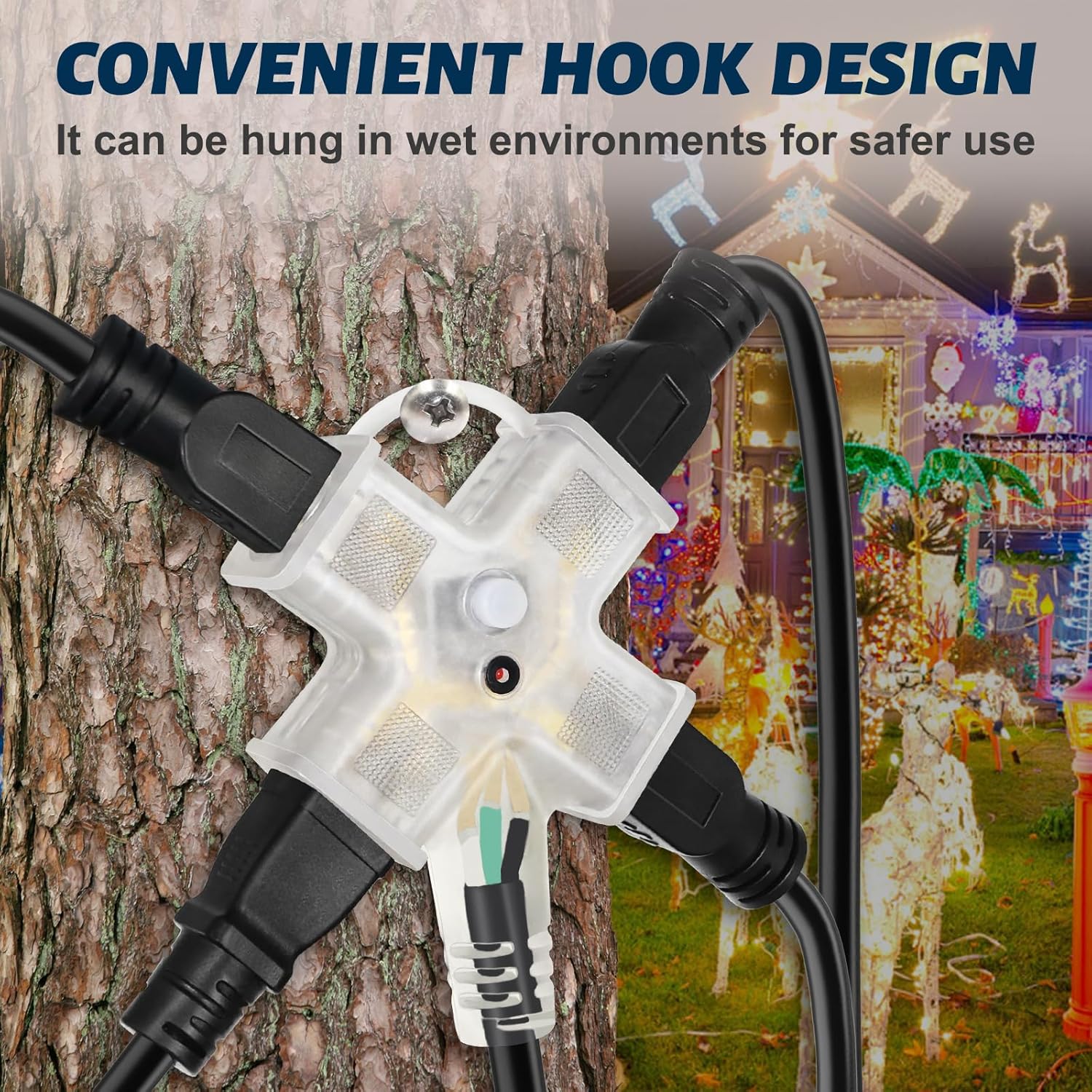 10FT 14 Gauge Outdoor Multi Outlet Extension Cord Heavy Duty Power Strip with 4 Outlet Waterproof 3 Prong Power Cord with 15A Circuit Breaker SJTW ETL Listed for Garage Workshop