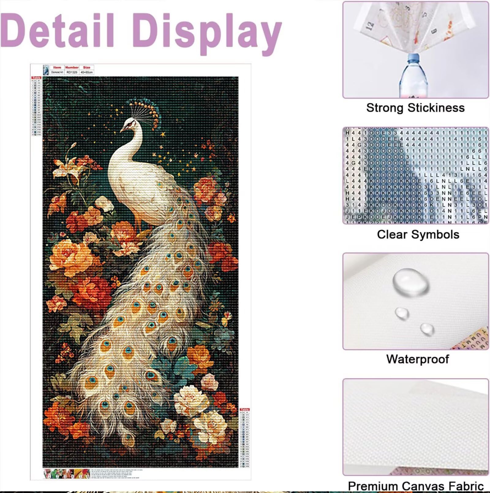 Duże diamentowe zestawy artystyczne dla dorosłych, kwiaty, 60 x 120 cm, pełne wiercenie, okrągły, kryształ górski, duży zestaw do malowania diamentami, paw, sztuka z klejnotami, haft krzyżykowy