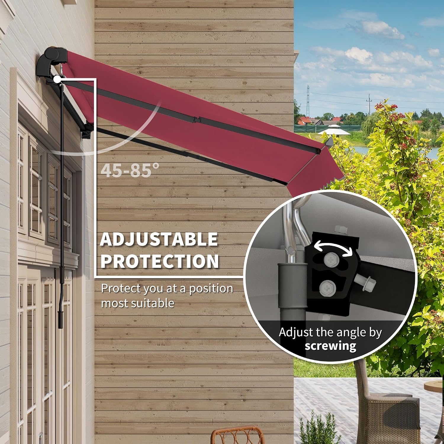Outsunny 10' x 8' Retractable Awning, Patio Awnings, Sunshade Shelter w/Manual Crank Handle, UV & Water-Resistant Fabric and Aluminum Frame for Deck, Balcony, Yard, Wine Red