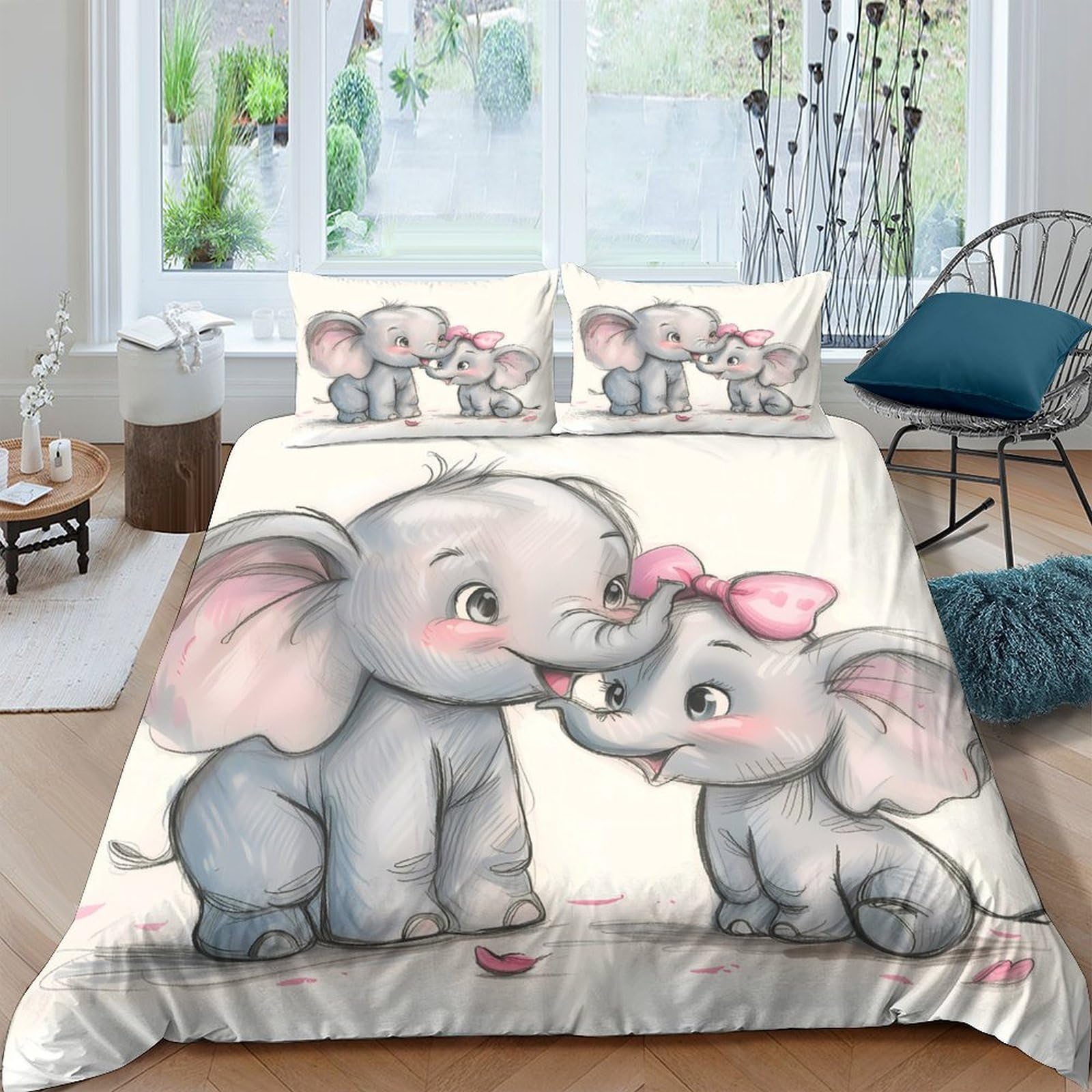 Ctjqhvkz Style-2 3D Printed Cute Elephant Fitted Sheet Microfiber Soft Pink Bow Cartoon Mattress Cover For Bedroom Guest Room Decor Single（135X200cm）