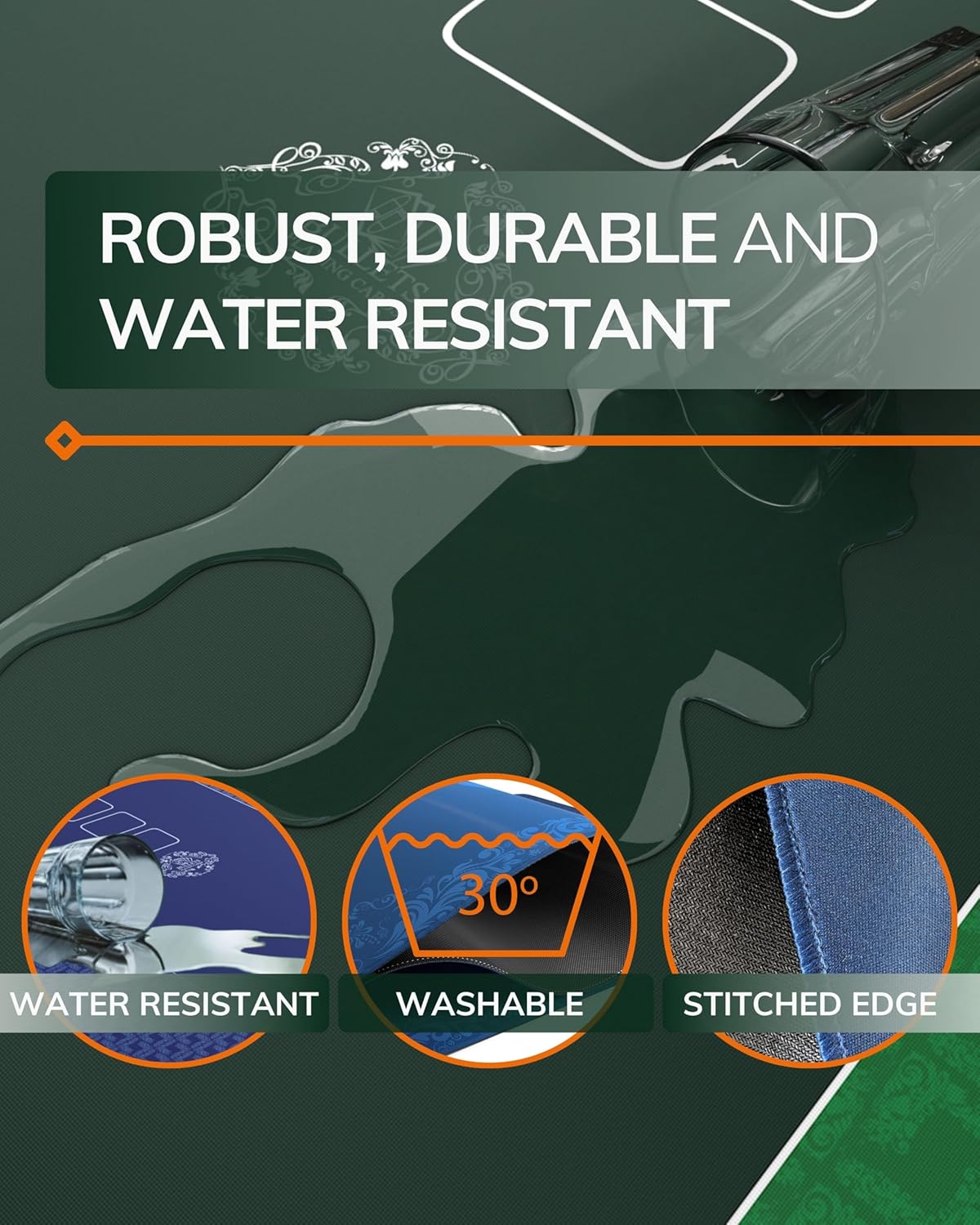 Bullets Playing Cards Poker Table Top Mat - Durable, Smooth, & Non-Slip Playing Surface for Casino Nights and Texas Hold’em - Compact & Portable Design - Rectangular 39.5'' x 23.5 ''- Green