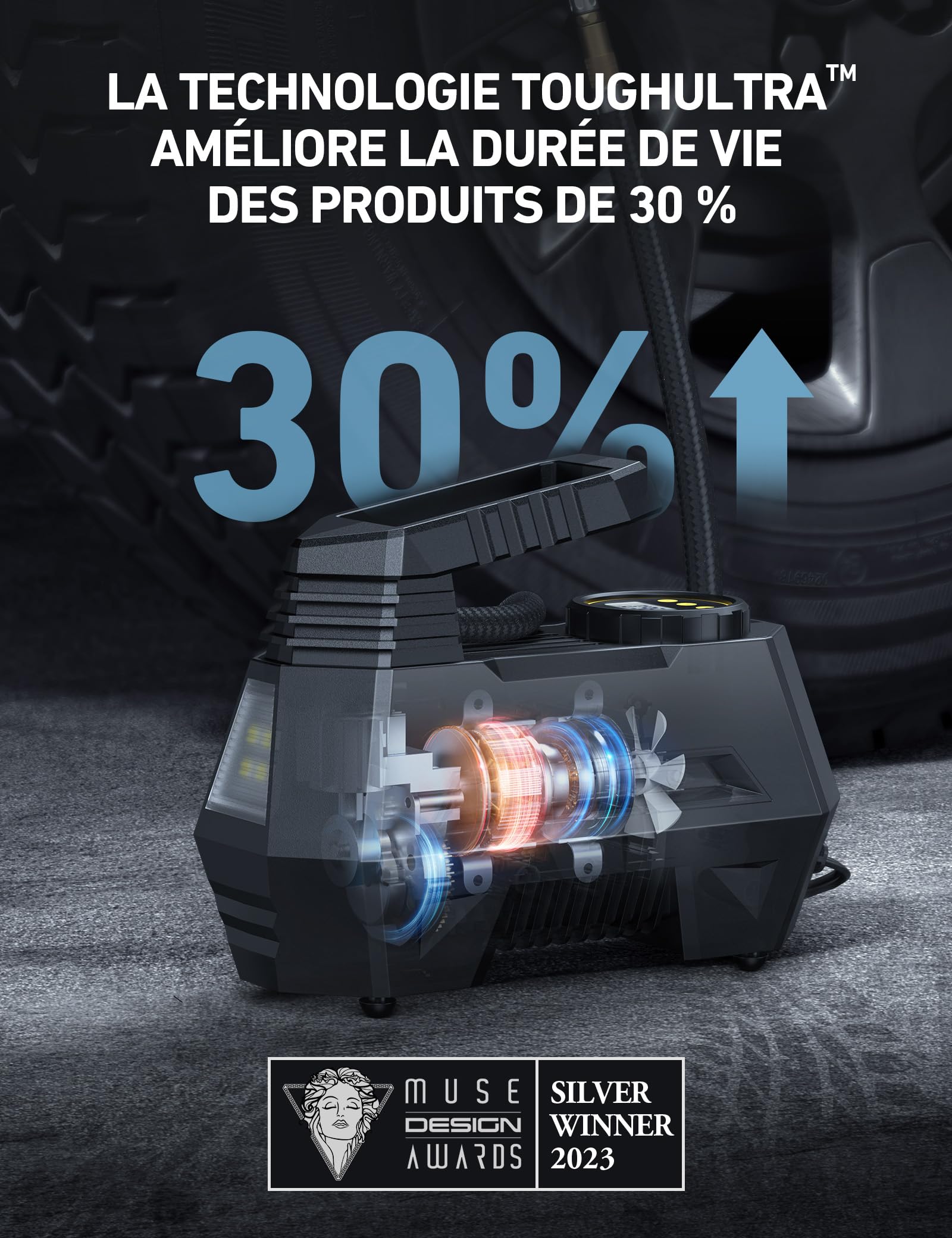 AstroAI Compresseur à Air Portatif 12V DC, Gonfleur Pneus Voiture, Pompe de gonflage rapide, Compresseur et Gonfleur Electrique, Avec Lampe LED, 3M Câble, Pour Voiture et Autres Objets Gonflables