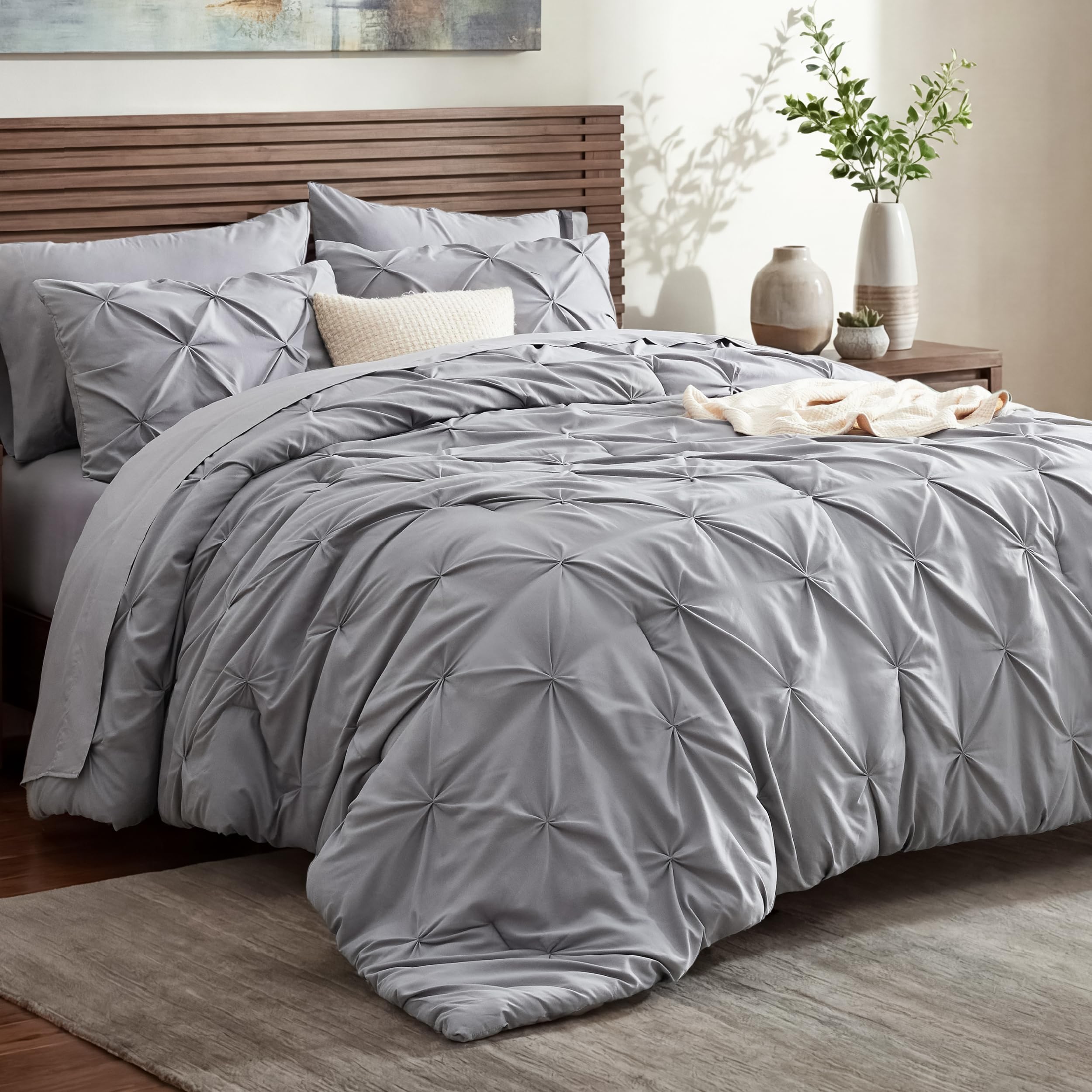 Bedsure Queen Comforter Set Grey - Bed in a Bag 7 Pieces