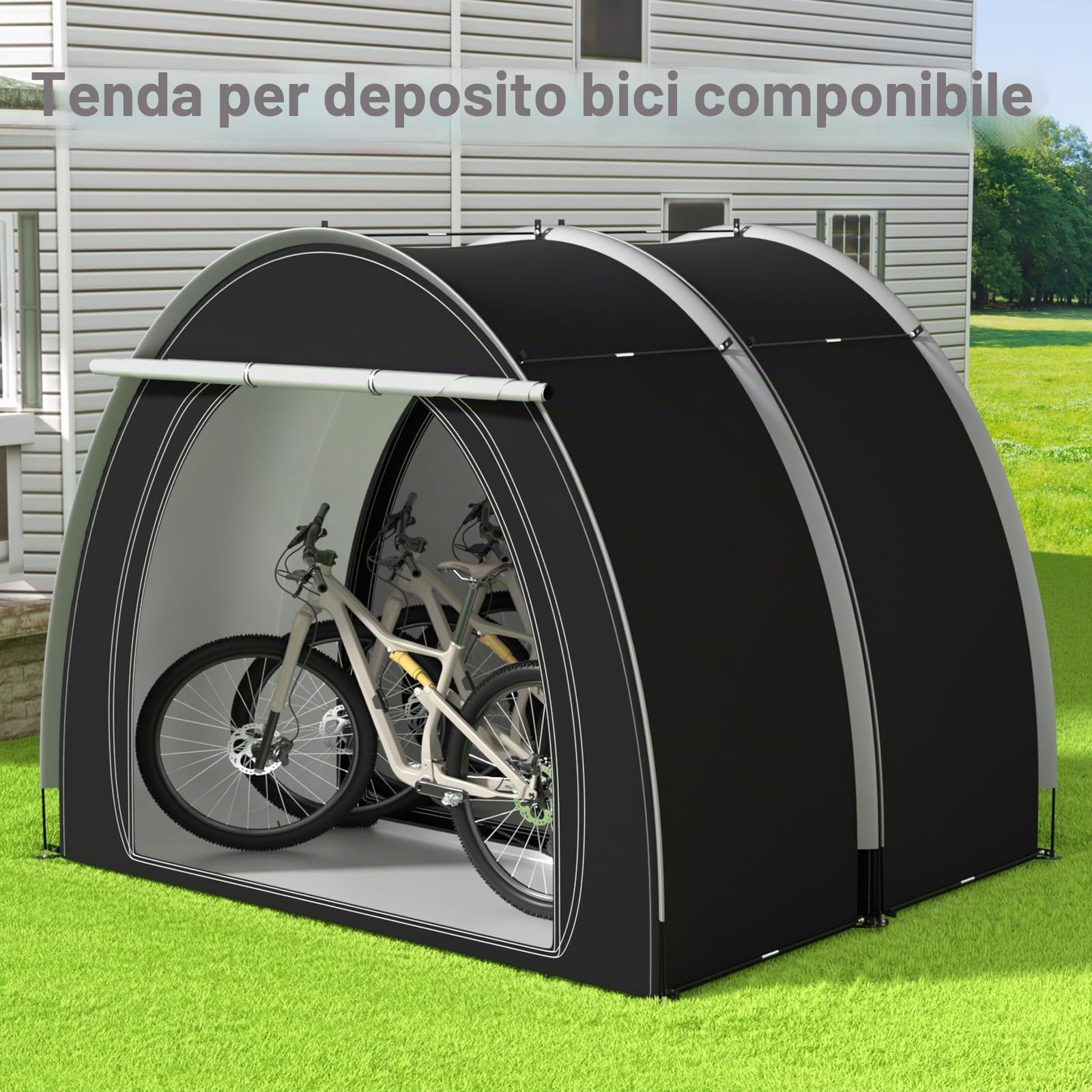 Tenda per Bicicletta Impermeabile, 200X80X165CM Telo Copribici per Deposito Esterno, Tenda per Bici Splicabile, Garage Multiuso da Giardino