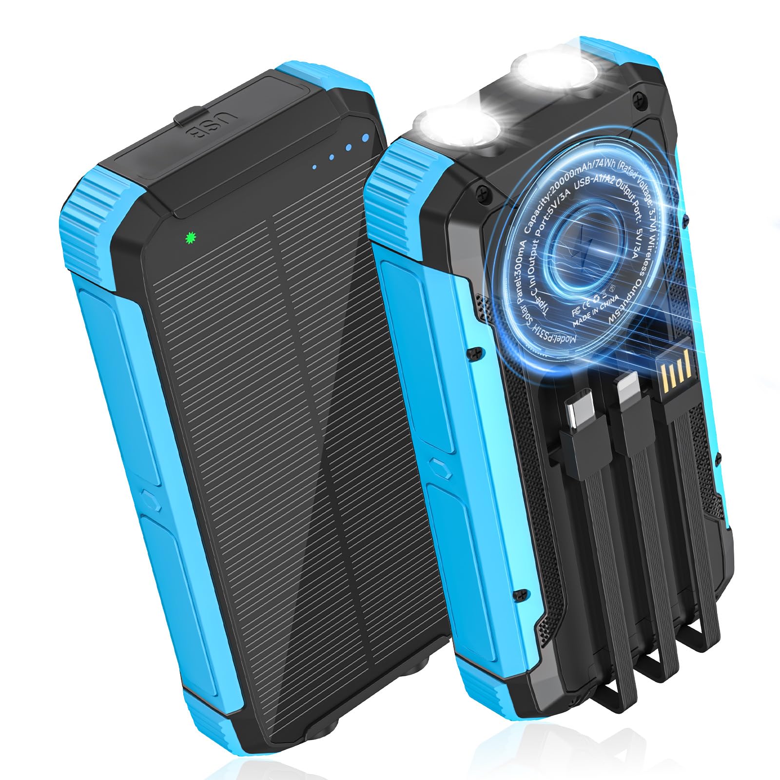Solar Charger Power Bank 20000mAh, Portable Wireless Charger for iphone Blue...