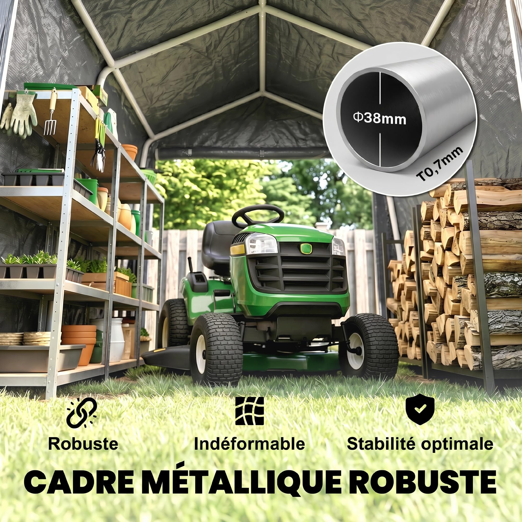 Outsunny Abri de Jardin, Tente de Stockage, 2 Portes zippées, Cadre métallique, abri de vélo, Protection Contre la Pluie légère et Le Vent, 280 x 240 x 240 cm, Gris foncé