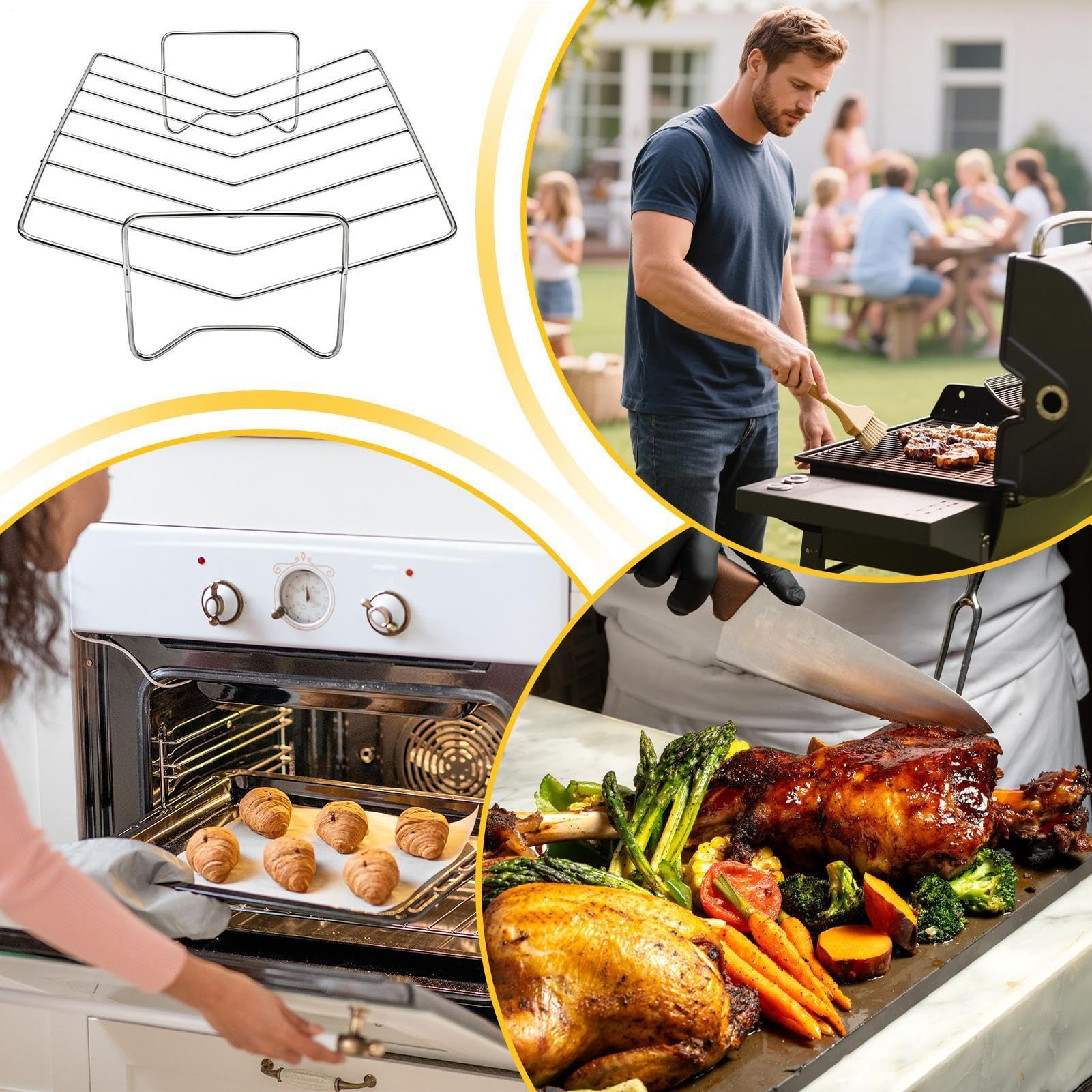 Porta Costine Strumento Da Cucina In Acciaio Inossidabile A Forma Di V | Rack In Metallo Per BBQ Per Verdure Carne Interno Esterno Barbecue BBQ Picnic Campeggio Cottura