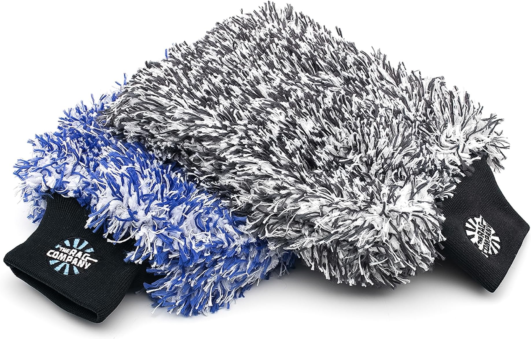 The Cyclone Ultra Wash Mitts - 70/30 'Gauntlet' Blend Korean Microfiber, Foam Padding, Scratch-Free, Lint-Free, Great for Rinseless Washing, 8in x 9in, Blue + Black (2-Pack)