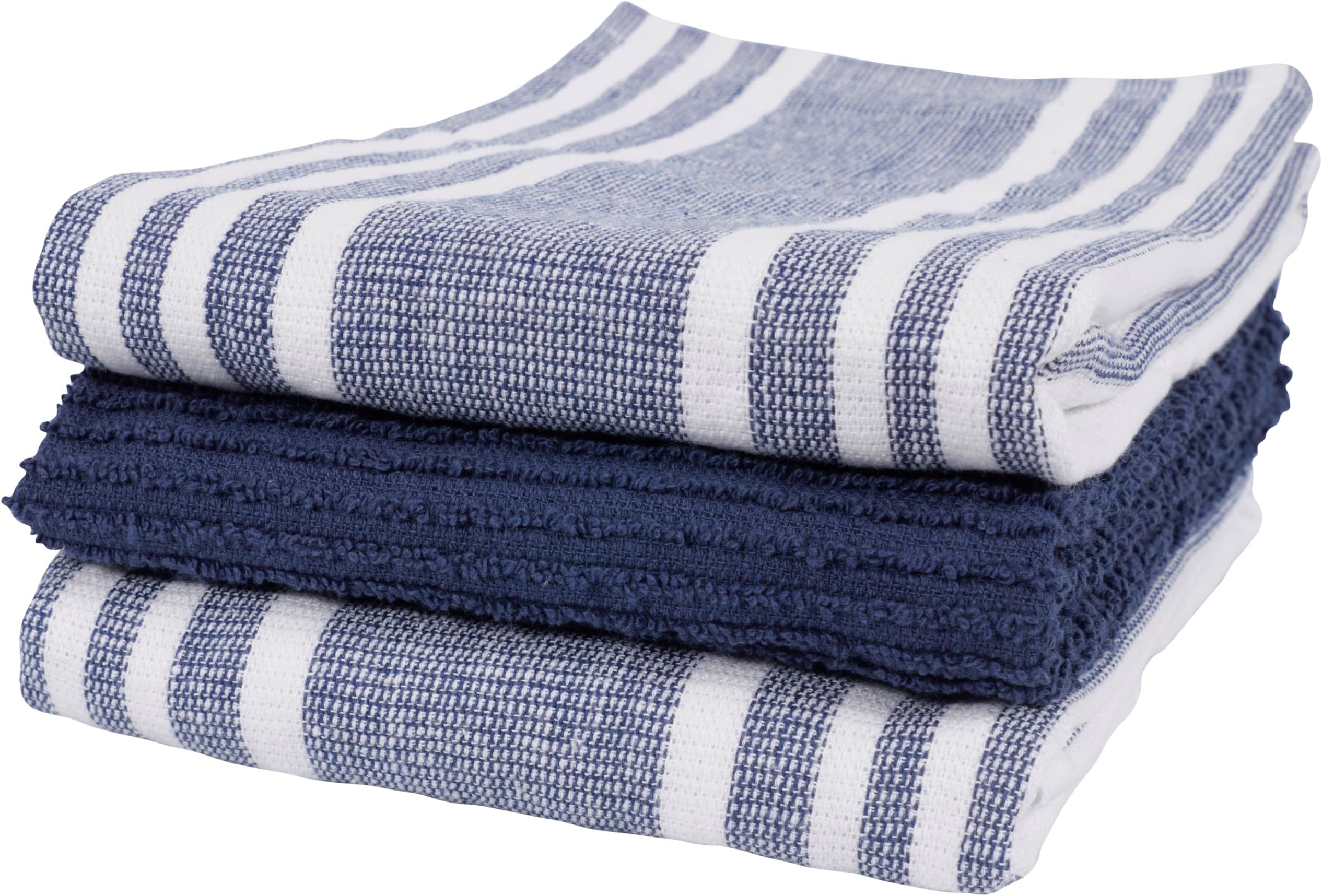 KAF Home Set of 3 Merritt Stripe Dual Purpose Terry Kitchen Towels - 18 x 28 - Navy