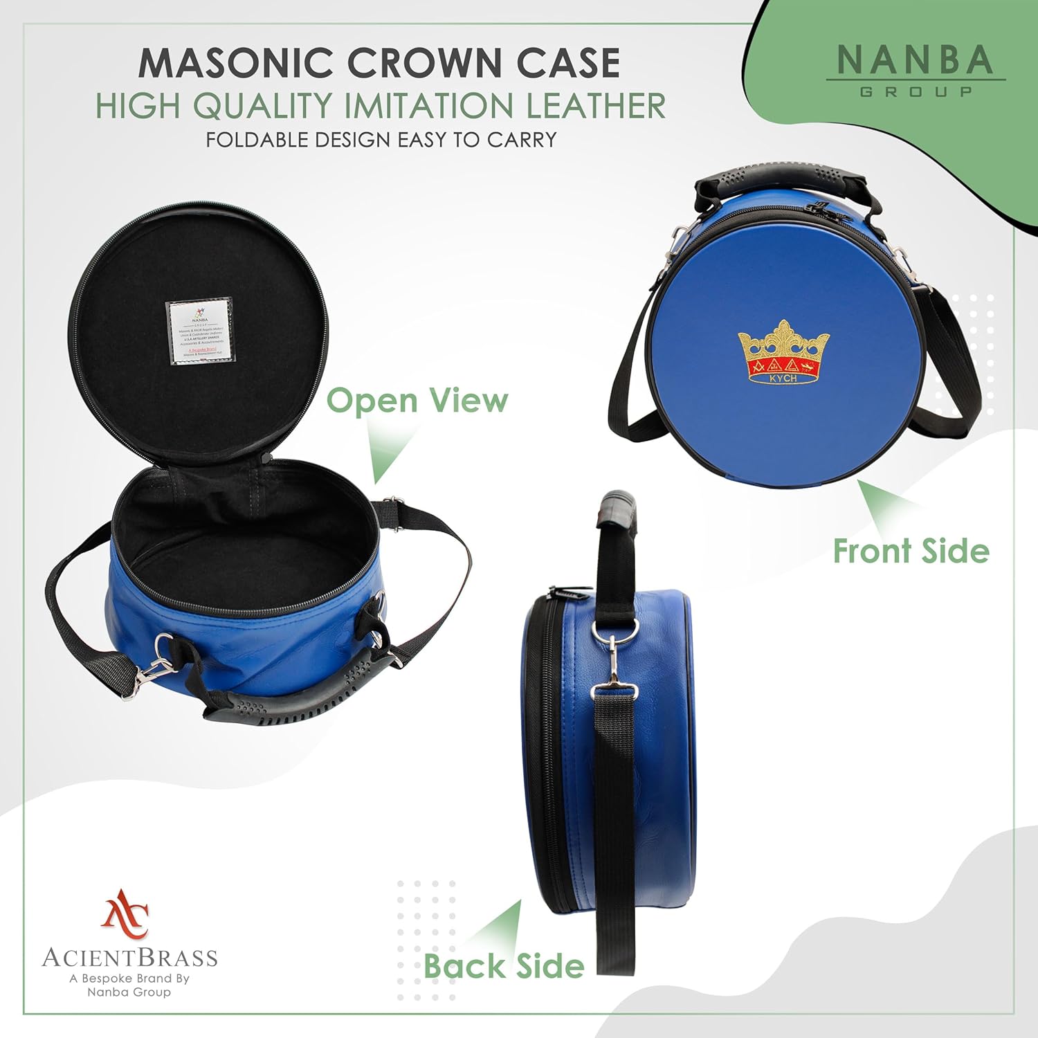 Premium Masonic Cap Case – Imitation Leather Hat Box with Adjustable Shoulder Strap & Foldable Design - Machine Embroidery (Knight Of The York Of Honor)