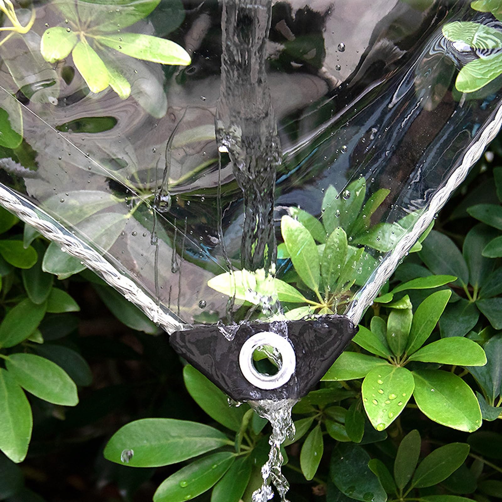 Lona impermeable transparente 1.2x1.3 m con ojales para protección de madera en jardín y camping