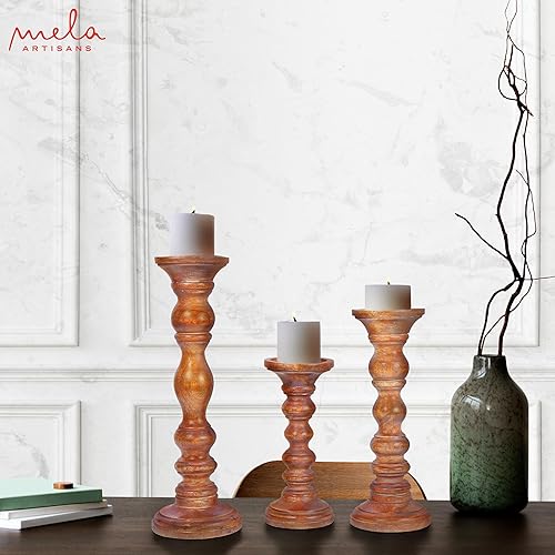 Miniatura 5 de Portavelas "Willow" para velas de pilar (encalado, juego de 3), soporte de vela de madera de mango, portavelas de madera de granja, portavelas