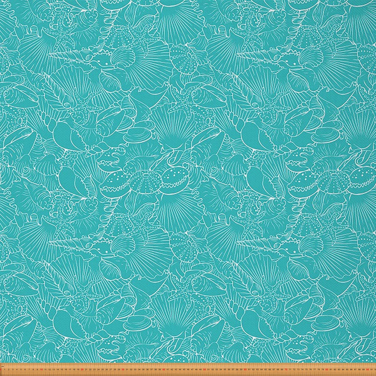 Loussiesd Upholstery Sea Shells Fabric for Chairs,Marine Seashells Outdoor Fabric by The Yard,Ocean Life Sea Animal Fabric for Upholstery and Home DIY Projects,5 Yard,(L460*W150cm) Blue