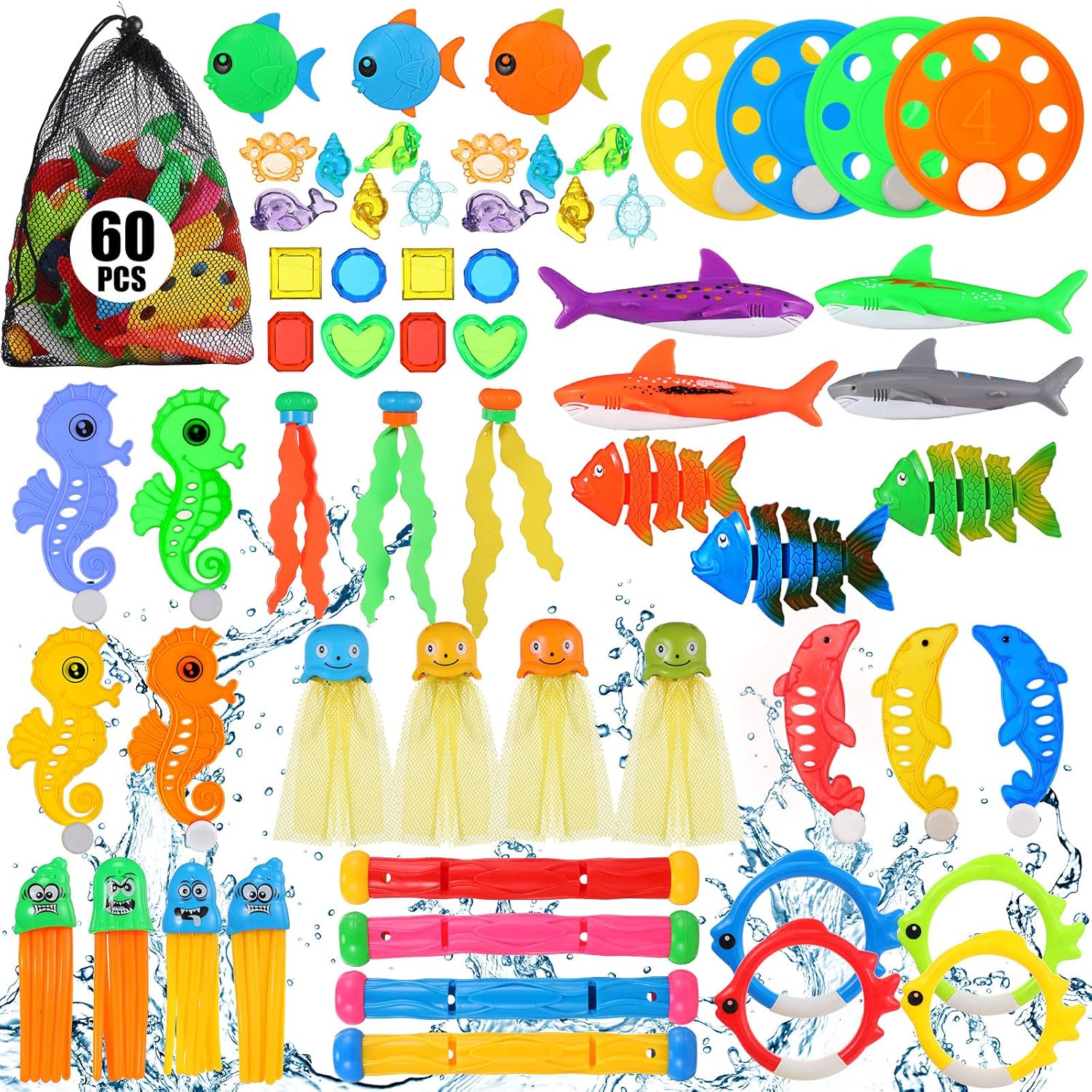 Jenaai 60 Pcs Diving Toys for Kids Summer Swimming Pool