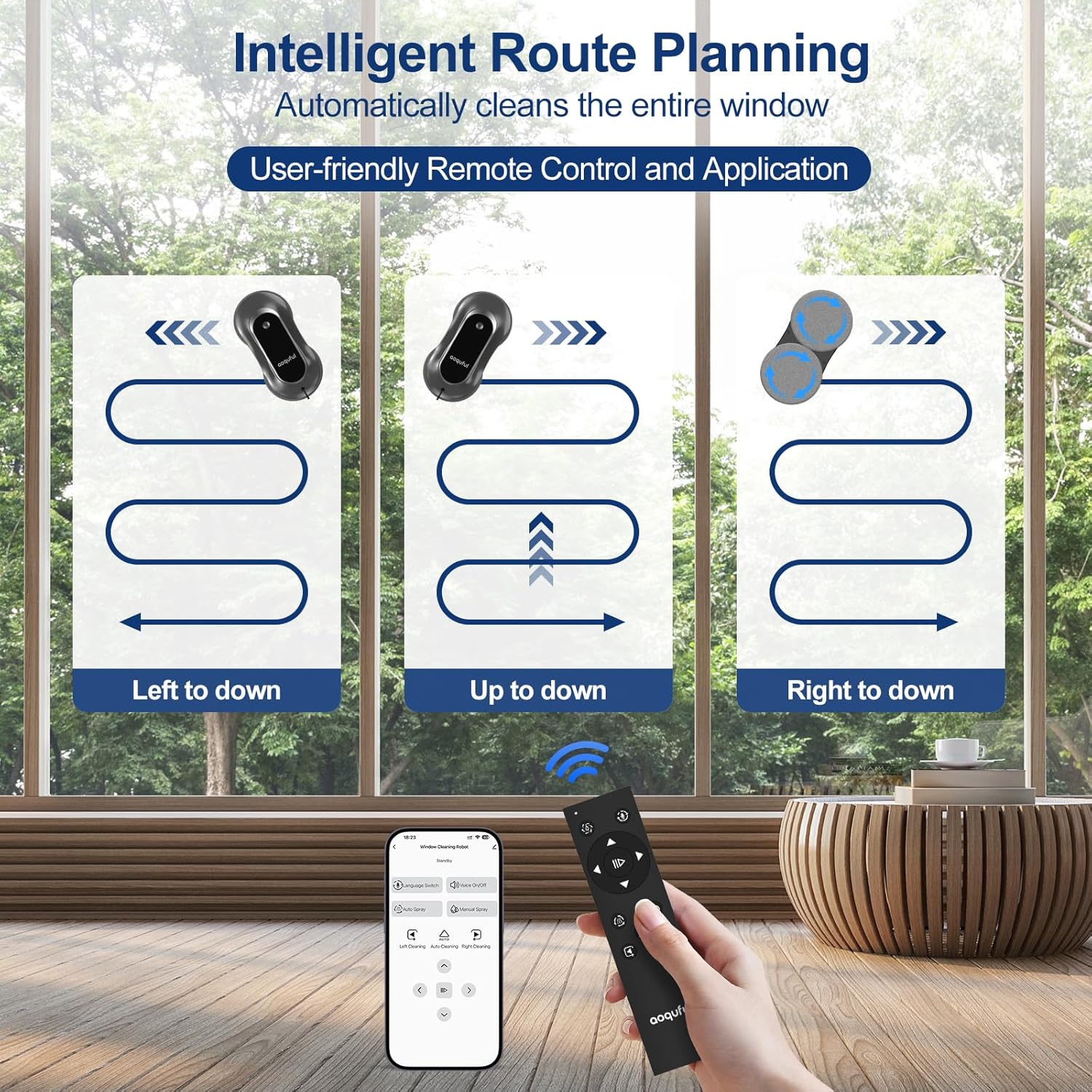 Intelligent Window Cleaning Robot - Electric Window Cleaner with Dual Water Spray, Remote & App Control, Suitable for Interior & Exterior Windows, Includes 12 Cloths, Grey