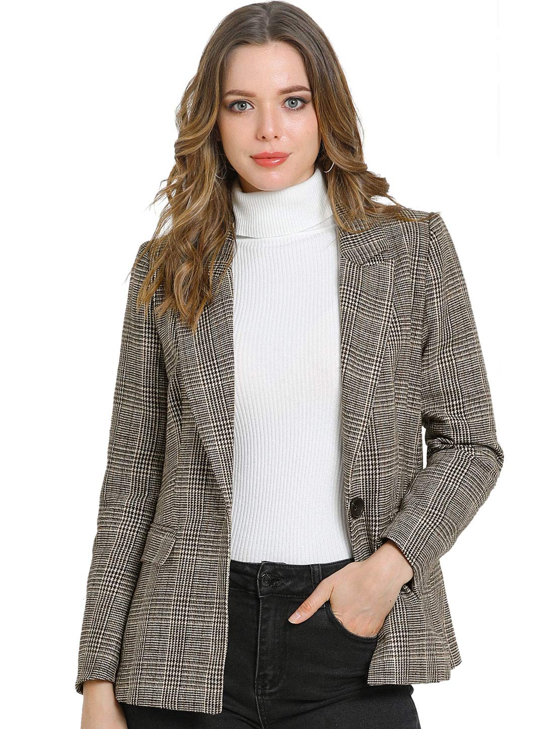 Veste de blazer coupe slim ajustée Allegra K avec revers cranté chic