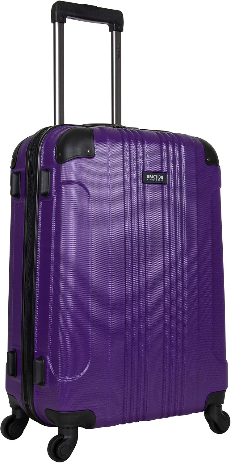 KENNETH COLE Out of Bounds Lightweight Durable Hardshell 4-Wheel Spinner Cabin Size Travel Suitcase, Purple, 24-Inch Checked