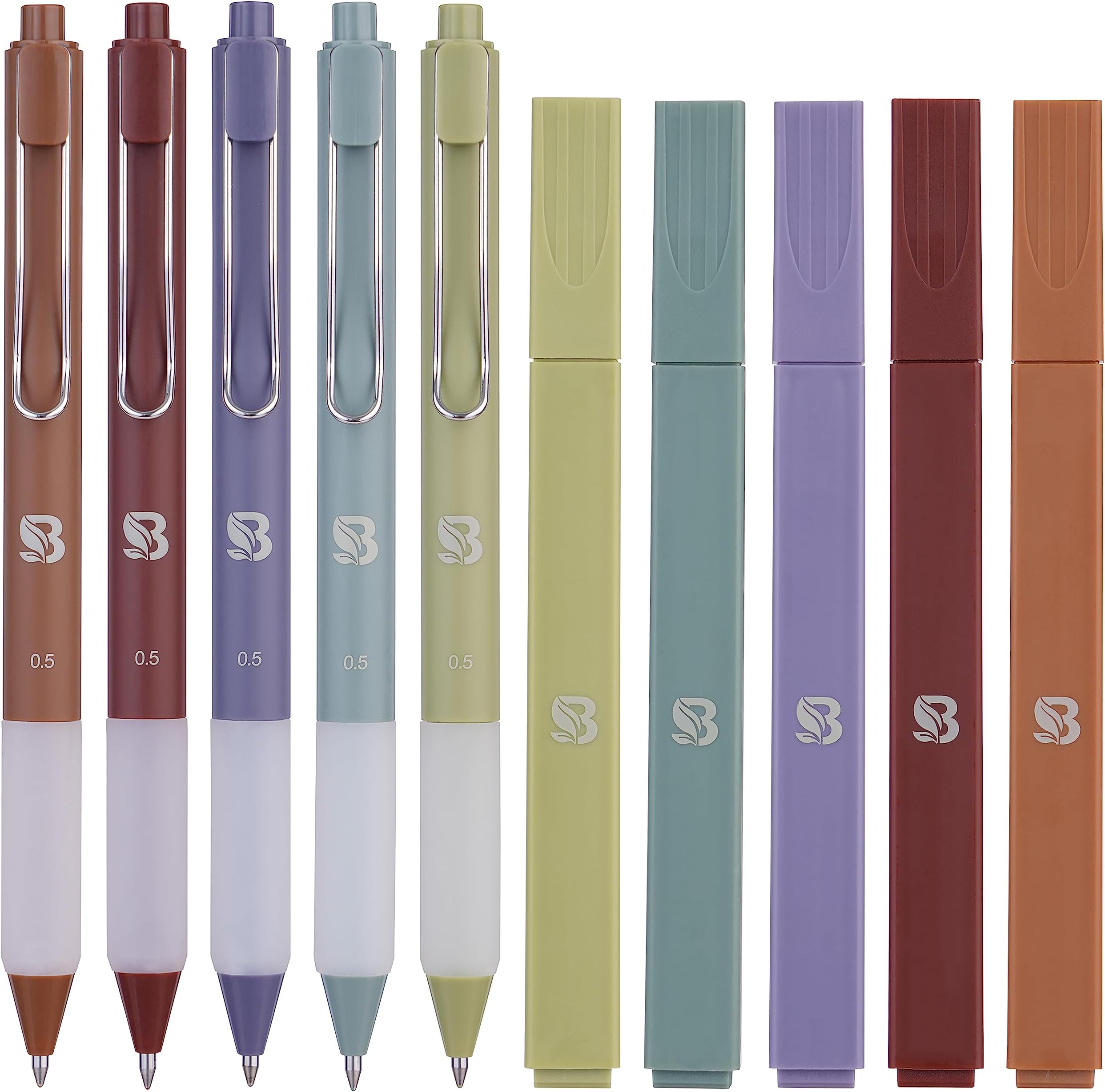 BLIEVEAesthetic Highlighters and Gel Pens With Soft Ink And Tip, Bible Highlighters and Pens No Bleed, Dry Fast Easy to Hold, for Bible Journaling Planner Notes School (Earthy, Multicolor)