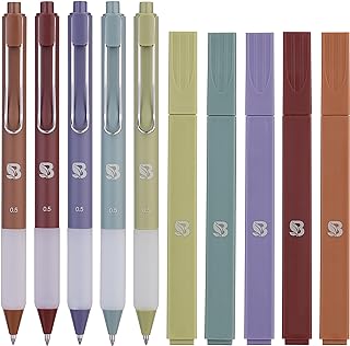 BLIEVE - Aesthetic Highlighters and Gel Pens With Soft Ink And Tip, No Bleed Dry Fast Easy to Hold, for Bible Journaling Planner Notes School Office Supplies 10 pack (Earthy)