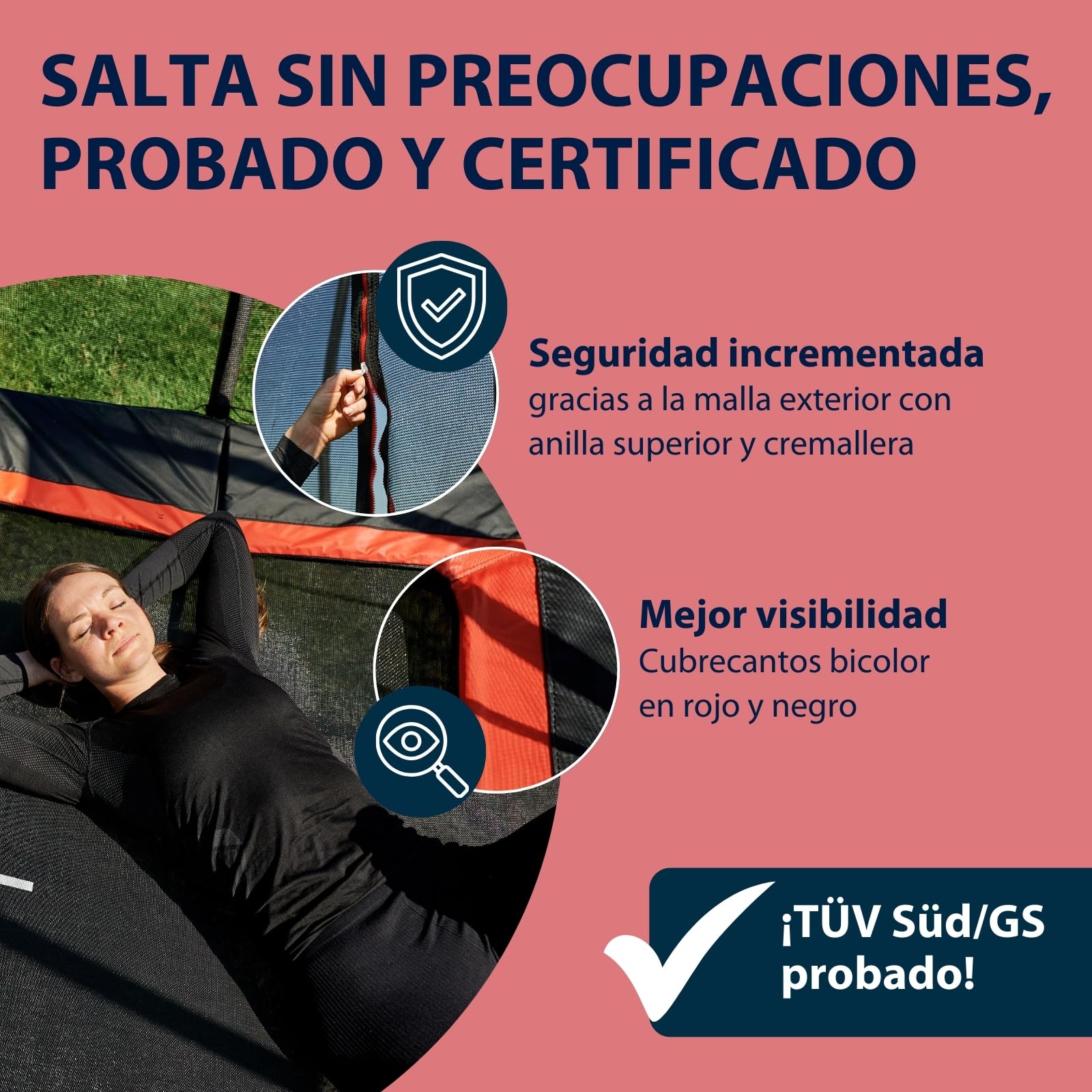 HUDORA trampolín 4square - 244x366/215x305cm Gran trampolín Rectangular para Exterior - Trampolín Deportivo Rectangular para hasta 120kg - Trampolín Familiar con Gran Rebote -Trampolín de Calidad