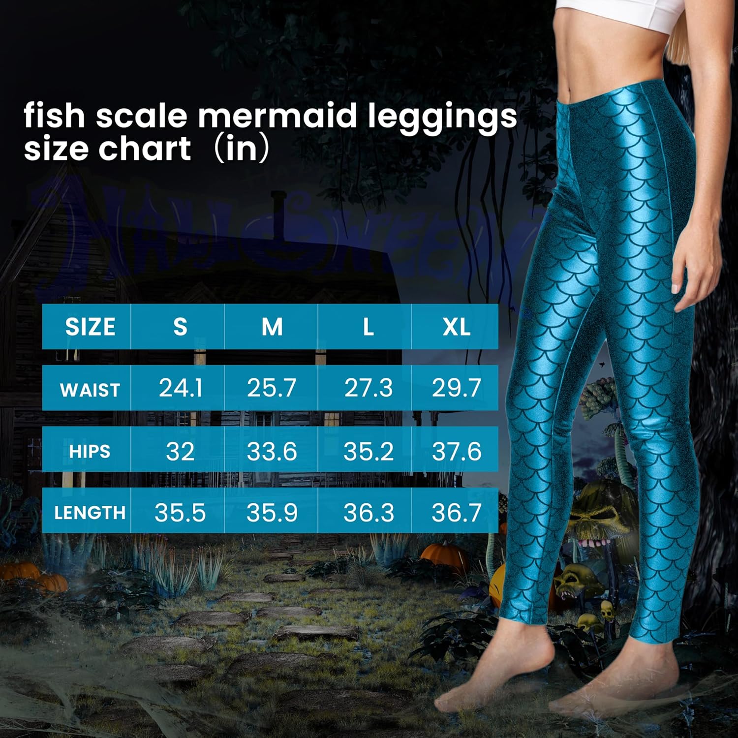 Wildarms Women's Mermaid Scale Leggings - Shiny Green Fish Print Stretch Costume for Halloween,Cosplay,Christmas Outfit - Image 4