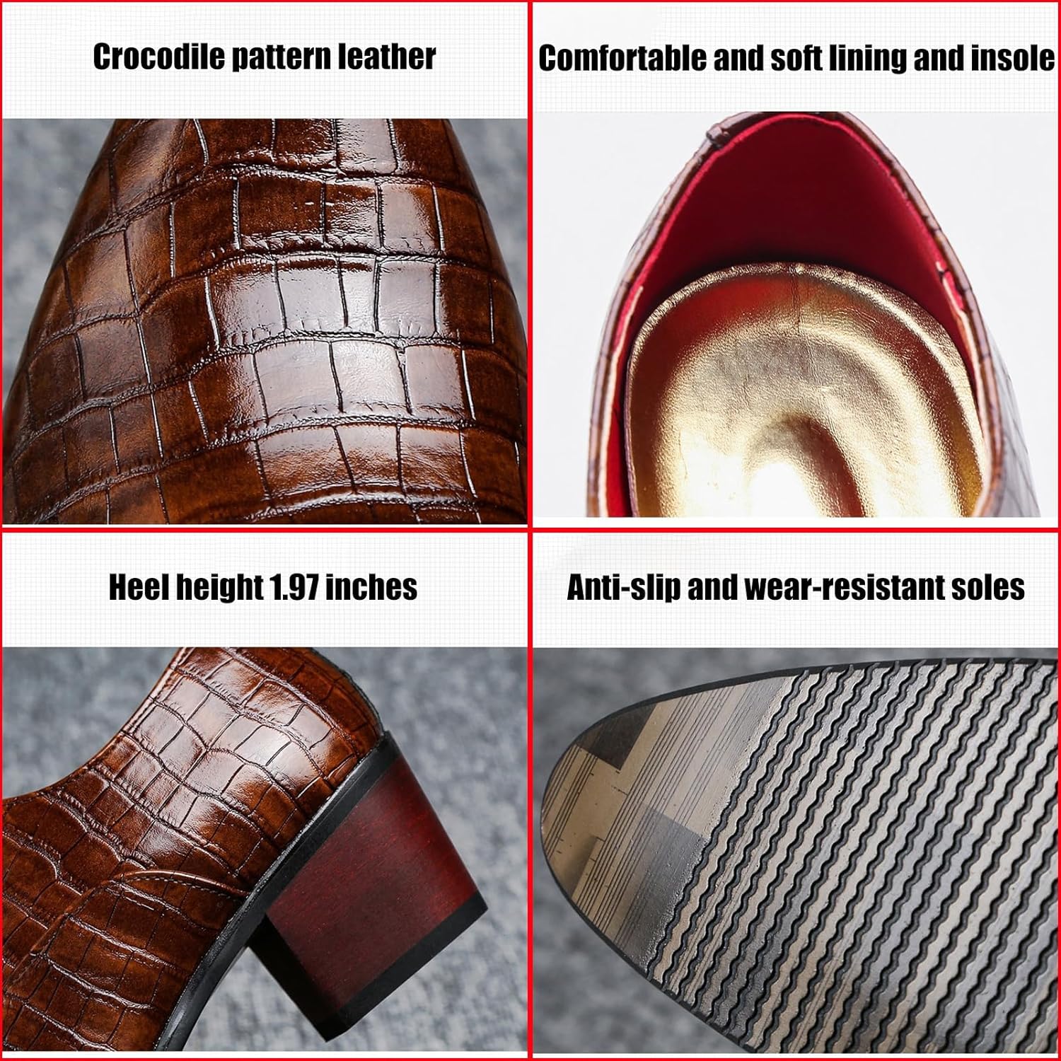 Men's Stone Pattern Chunky Heel Leather Dress Oxford Shoes Fashion Classic Pointed Toe Lace Up Low Top Business Formal Derby Shoes - Image 5