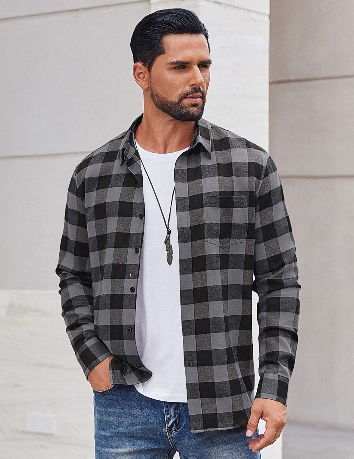 COOFANDY Men's Casual Long Sleeve Button Up Plaid Flannel Shirt Jacket with Pocket - Image 4