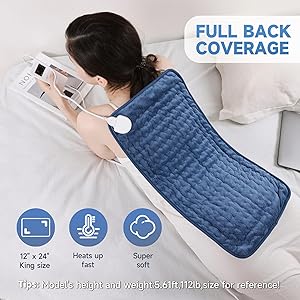 Heating Pad for Back, Heating Pad for Period Cramps with 6 Heat Settings & Timer, Portable Electric Heating Pads for Neck and Shoulders, Christmas Gifts for Women, Men, Blue