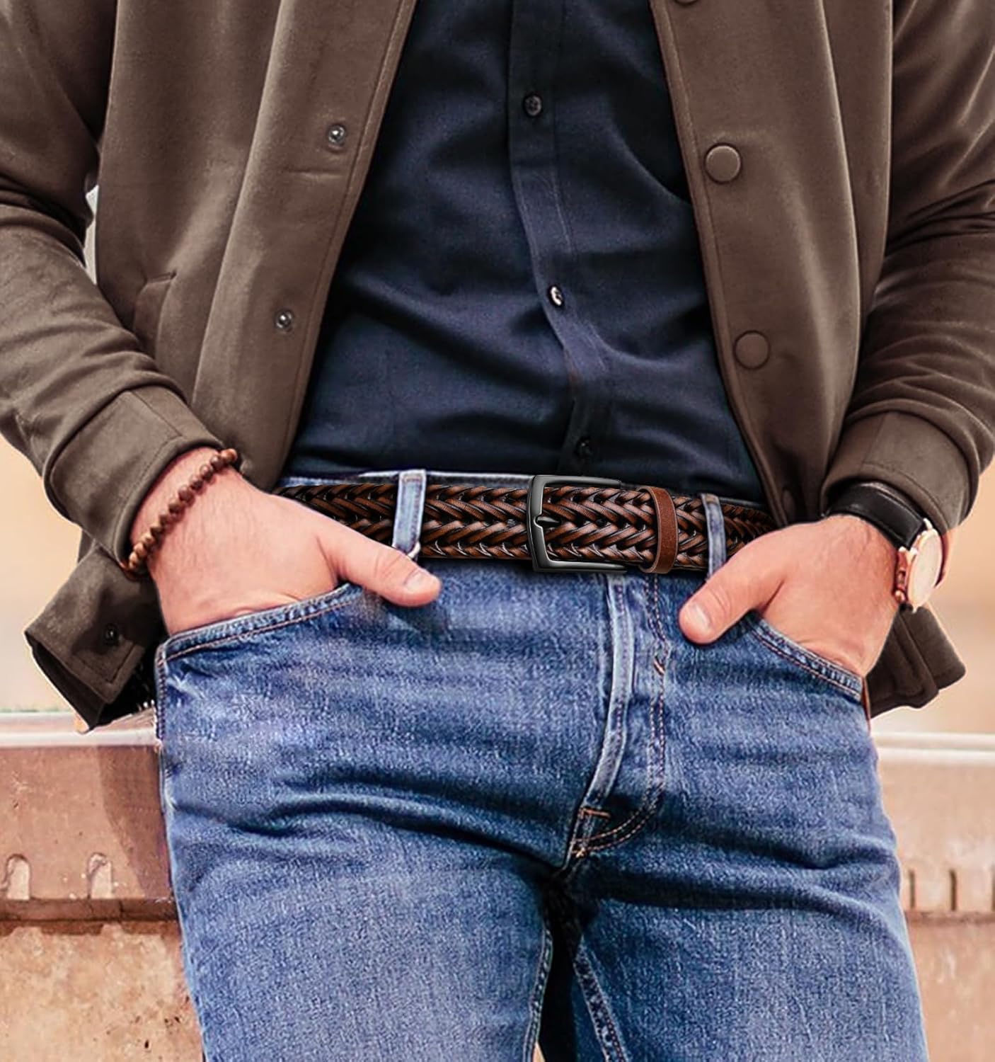 KEMISANT Men Belt, Braided Belt Comfortable For Men Casual Jean Golf 1 3/8" - Image 5