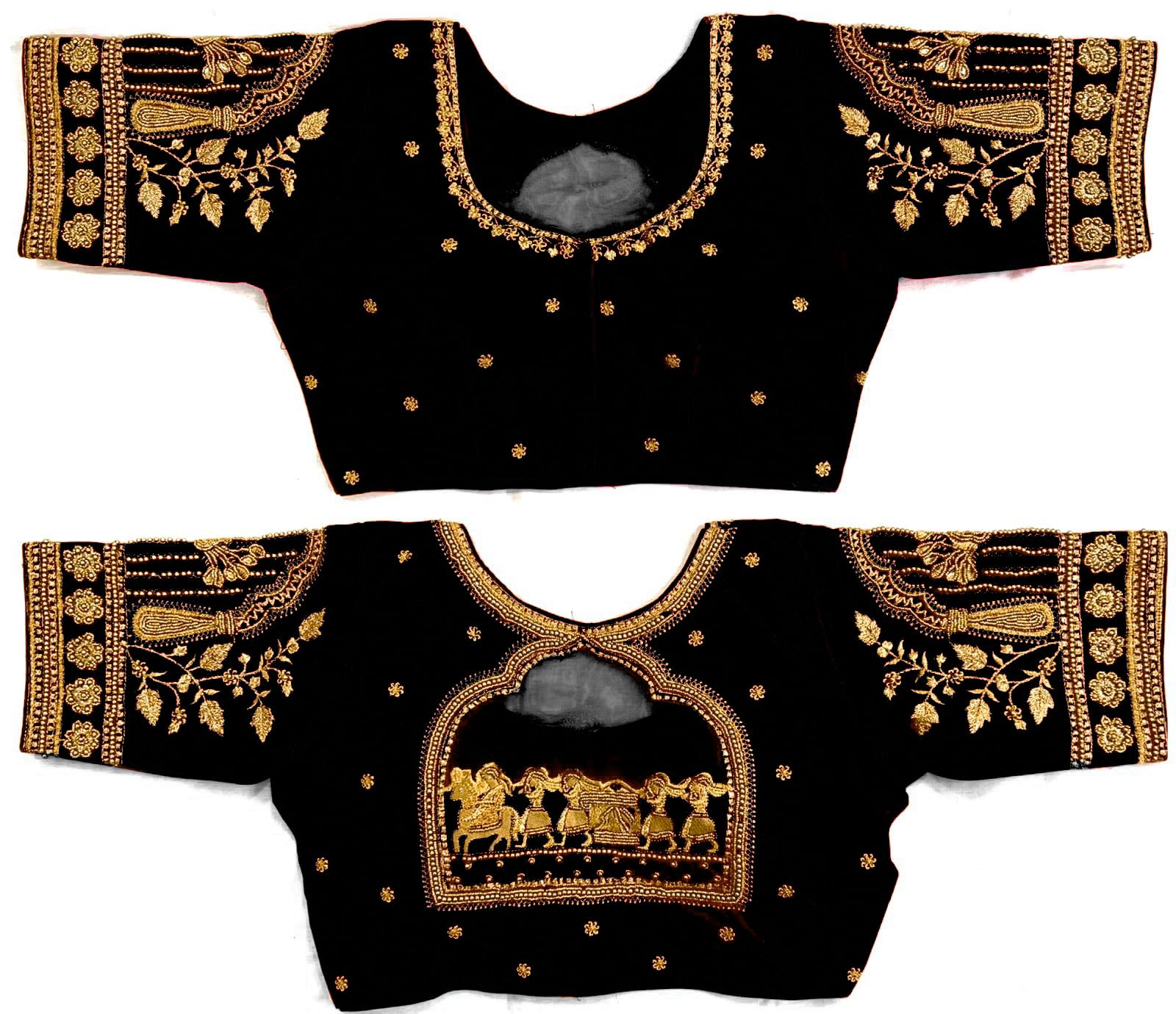 Women's Golden Zari Embroidery Work with Heavy Maggam Work Multicolor Blouse(Ruby)