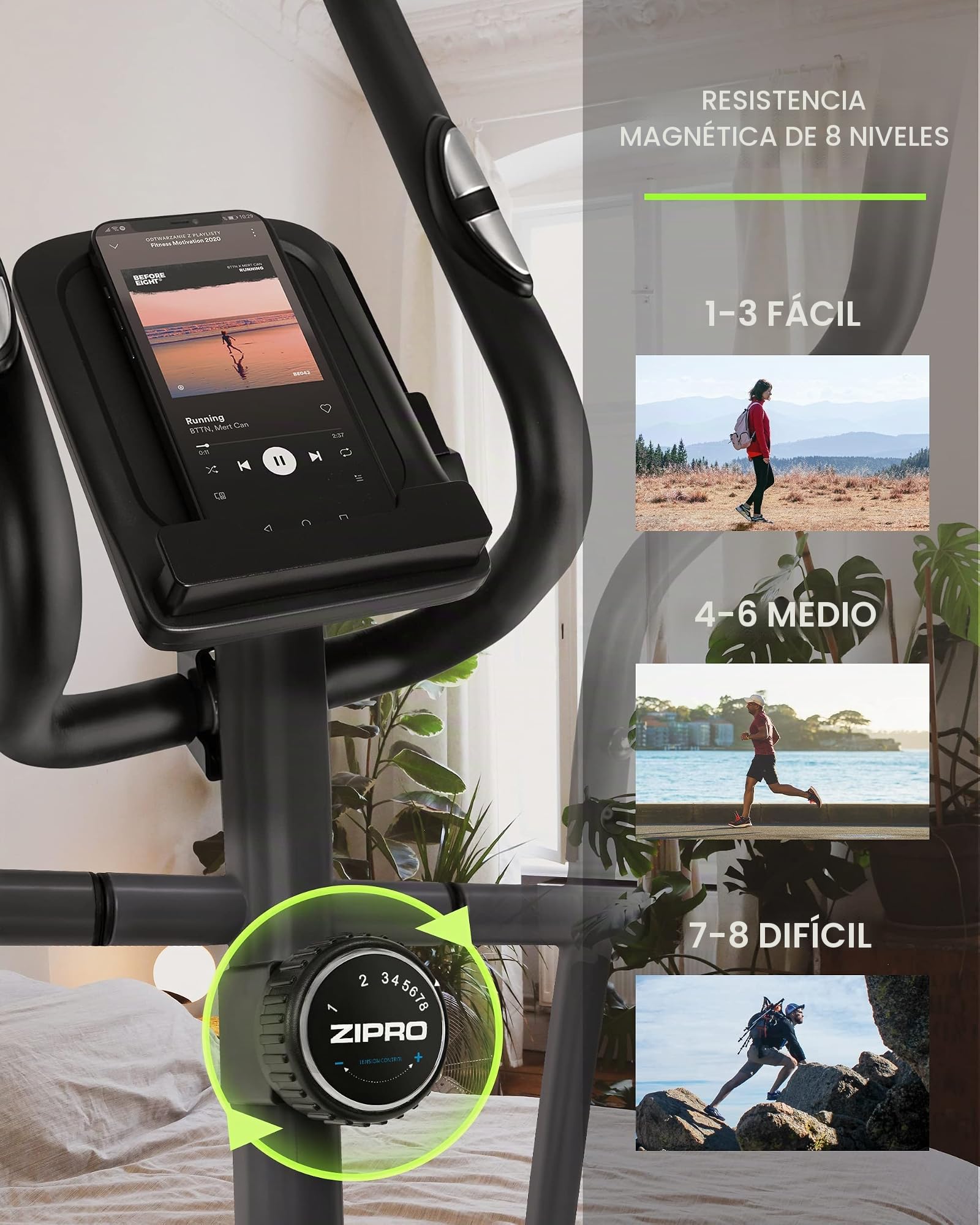 Zipro Elíptica Burn, Resistencia de hasta 120 kg, Ideal para el hogar, Equipo de Entrenamiento Cardiovascular, máquinas de Ejercicio, Entrenador doméstico, 8 Niveles de Resistencia