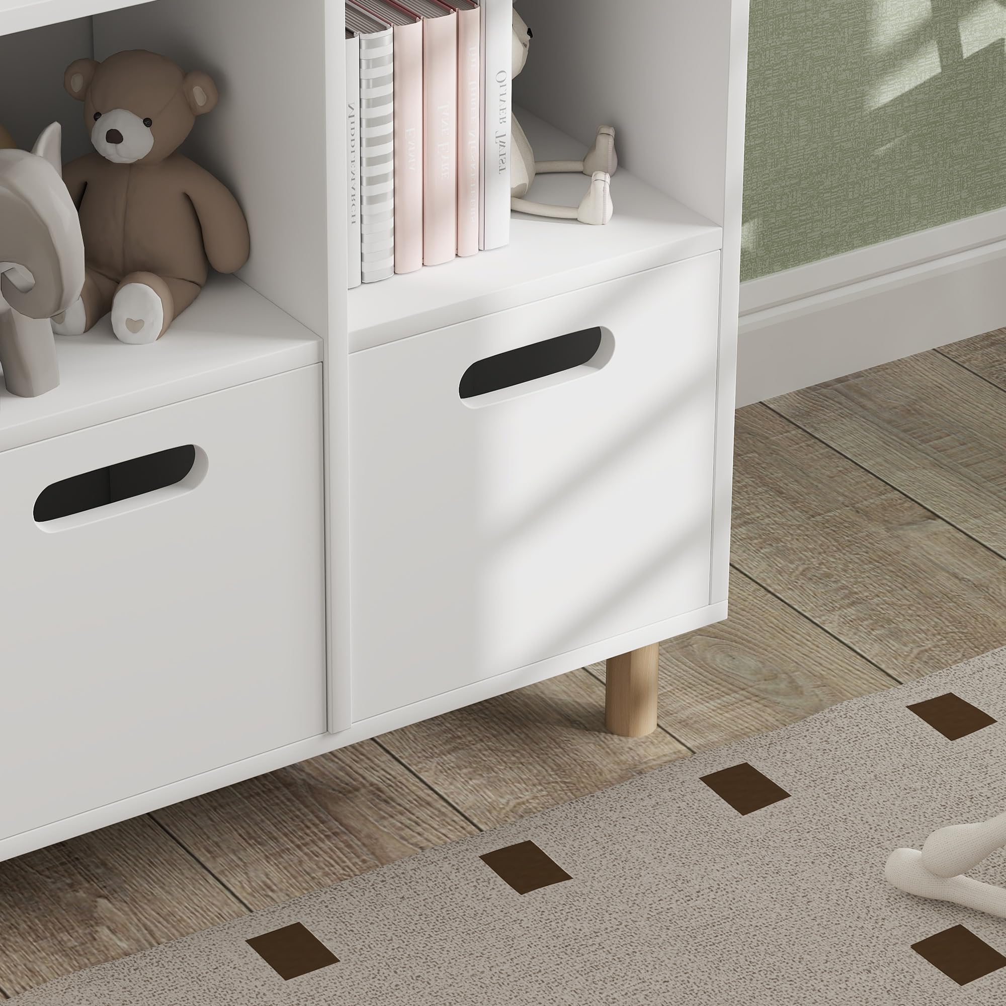 AIYAPLAY Bibliothèque Enfants 3 Niveaux 2 Tiroirs 63,7x29,7x89,5 cm Blanc | Meuble de Rangement, Forme Maison, pour Chambre à Coucher Et Chambres d'Enfants