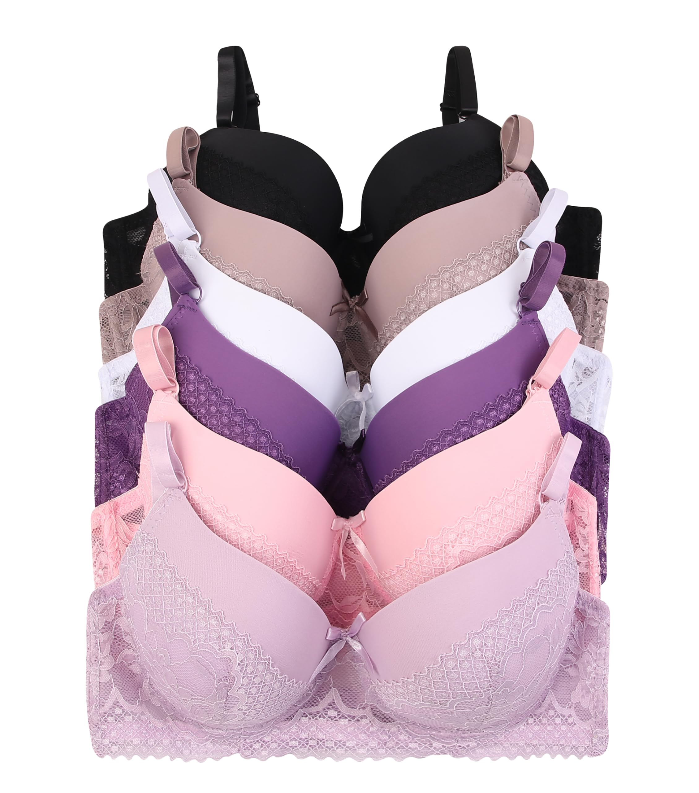 Viola's Secret 6 Pack of Color Print T-Shirt Bras B Cup C Cup and D Cup