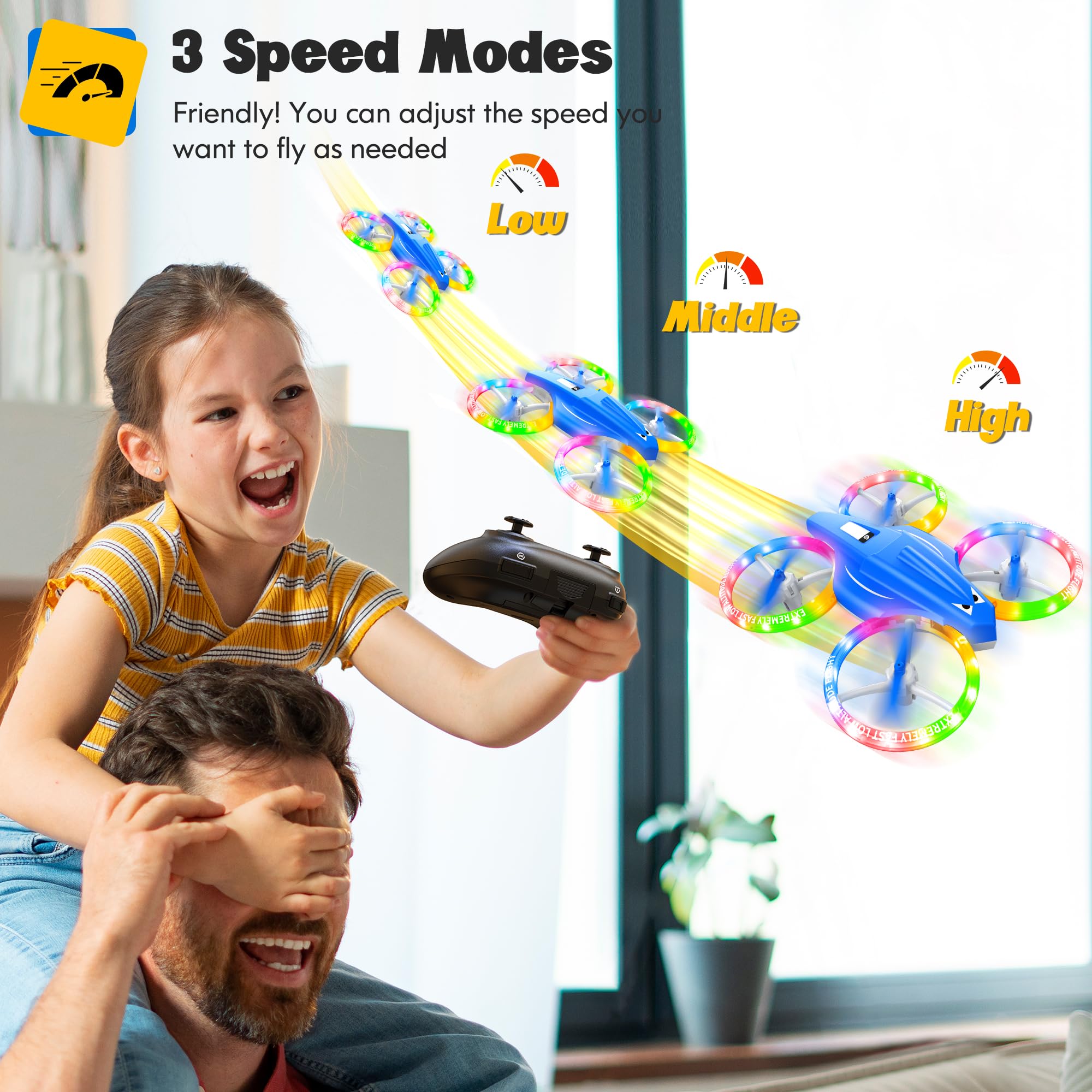 Drones for Kids With Cool Light, Kids Drone with 3D Flip, Altitude-Hold, Self-Rotation, Headless Mode, 3 Speed Modes, One-Click Take-off/Landing, Mini Drone for Christmas, Beginners, Indoor