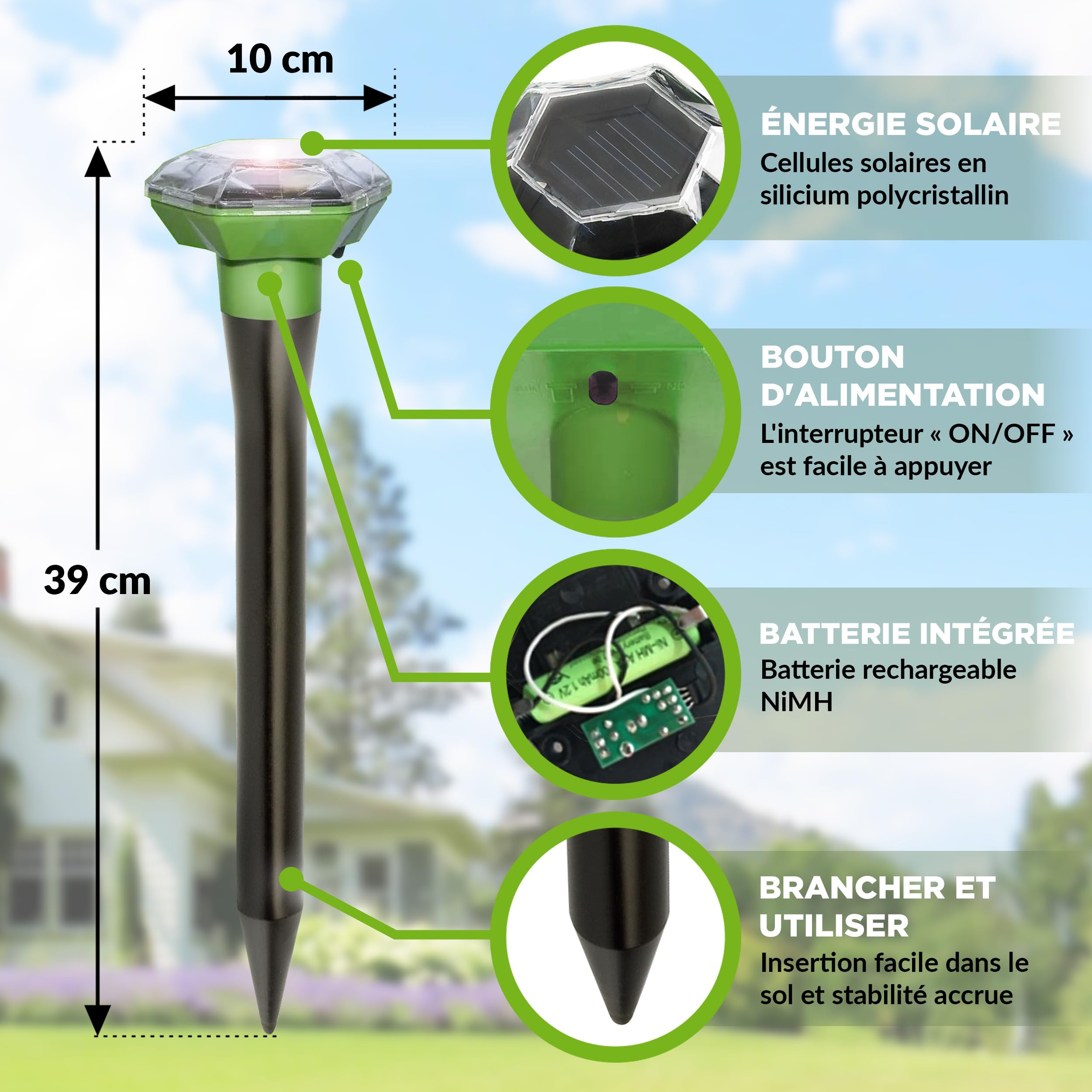ISOTRONIC Répulsif Solaire Taupes, campagnols et Serpents – avec Piquet de Sol pour Le Jardin – Protection Efficace sans Poison – Portée 1 250 m² – Lot de 3 unités pour Grands terrains et Jardins